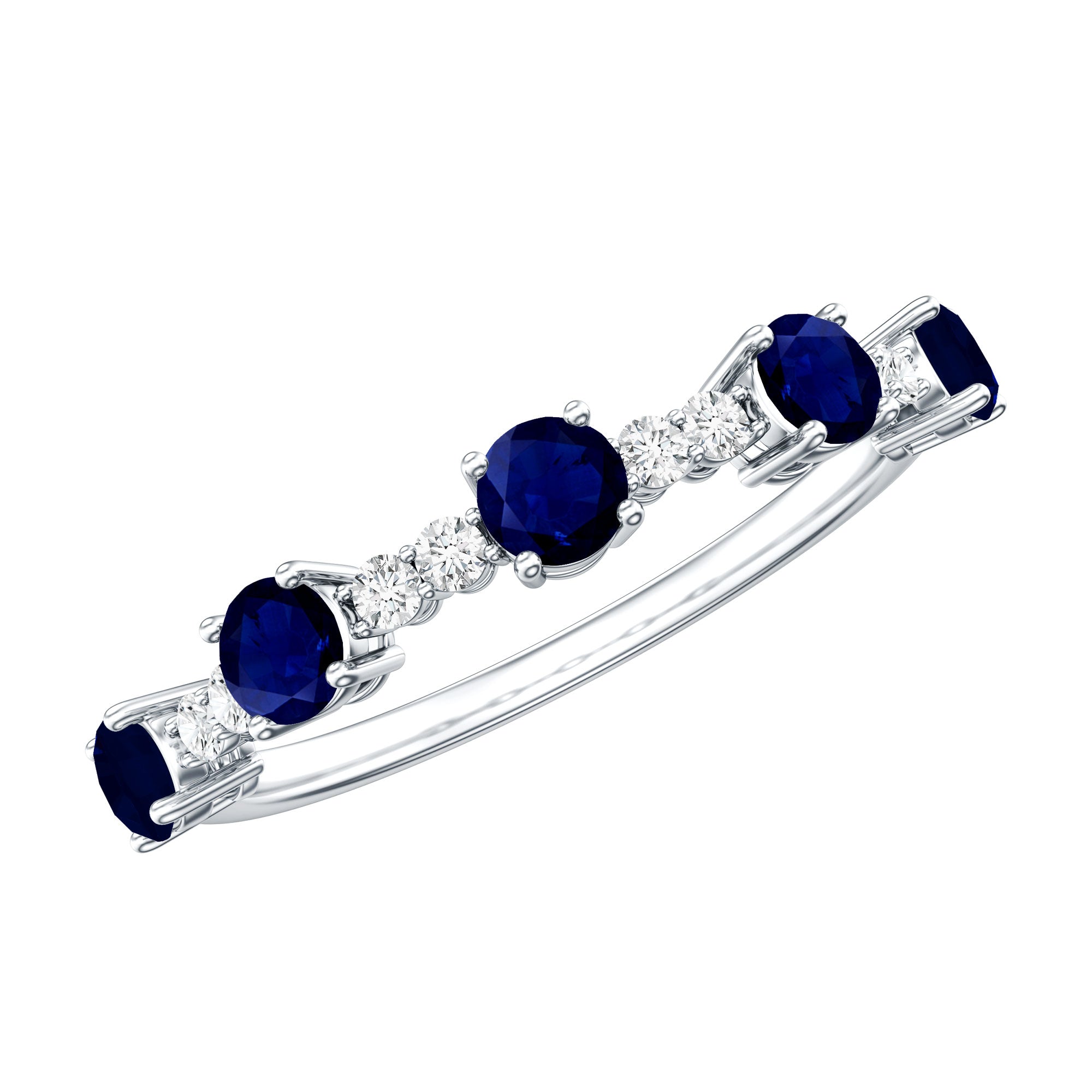 Round Blue Sapphire and Diamond Half Eternity Ring AAA - Rosec Jewels