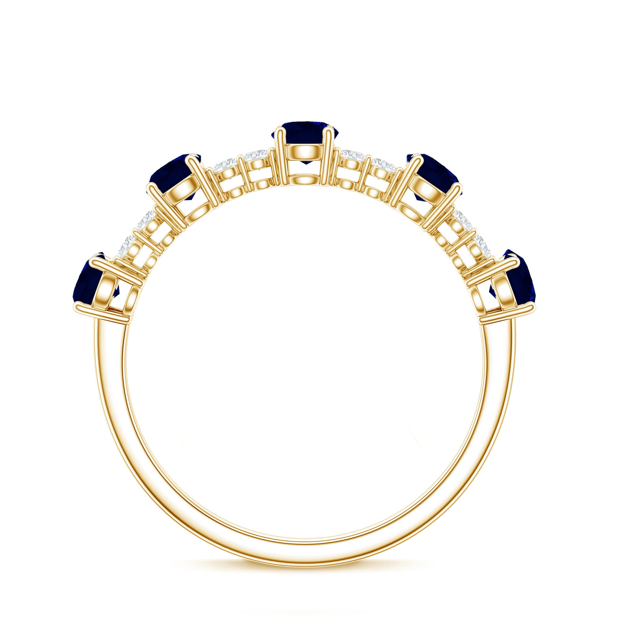 Round Blue Sapphire and Diamond Half Eternity Ring AAA - Rosec Jewels
