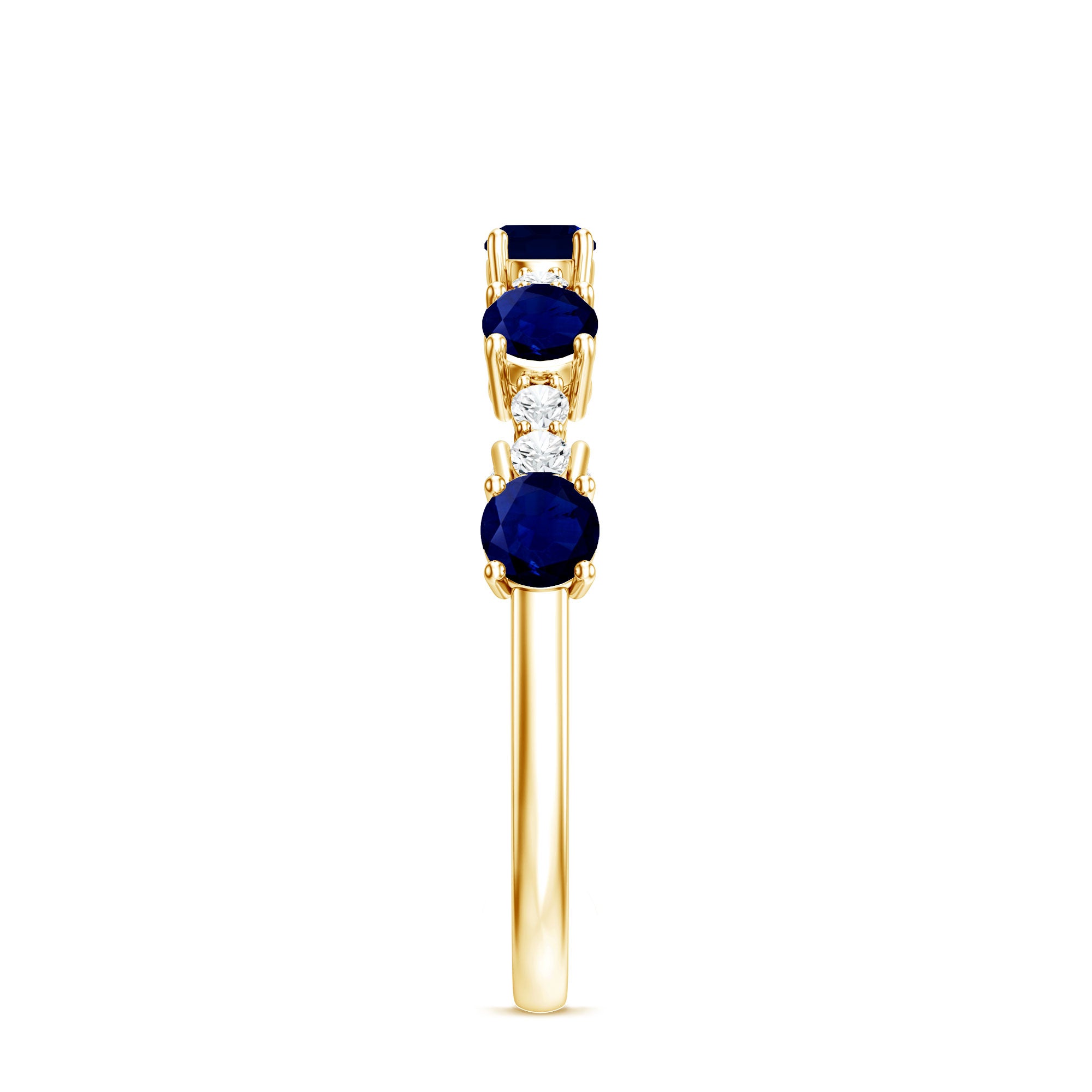 Round Blue Sapphire and Diamond Half Eternity Ring AAA - Rosec Jewels