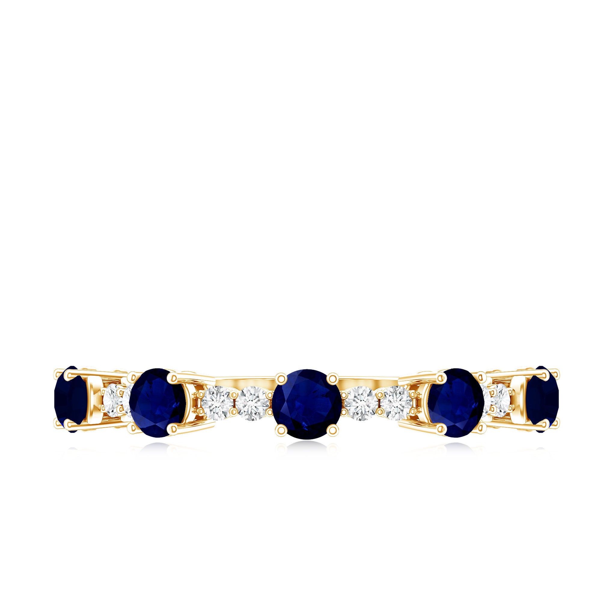 Round Blue Sapphire and Diamond Half Eternity Ring AAA - Rosec Jewels