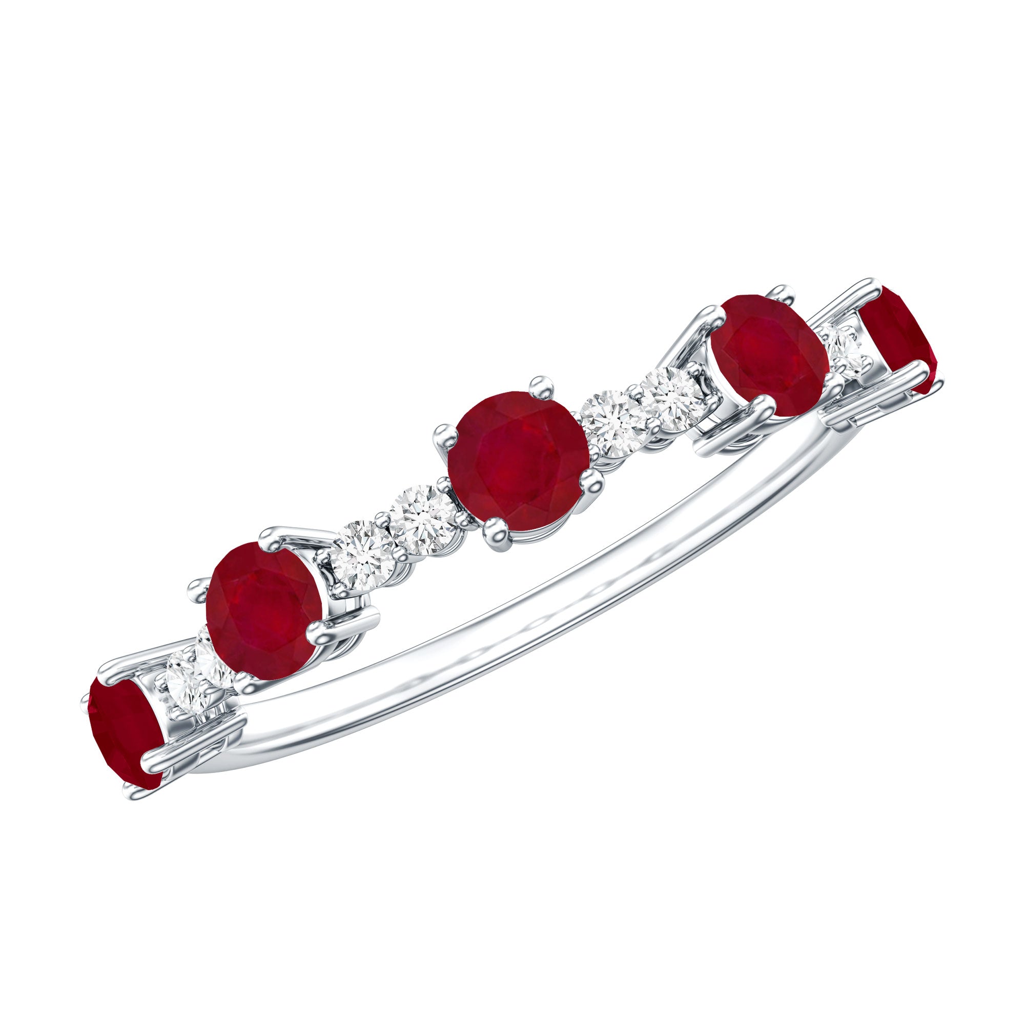 Real Ruby Diamond Half Eternity Ring for Anniversary AAA - Rosec Jewels