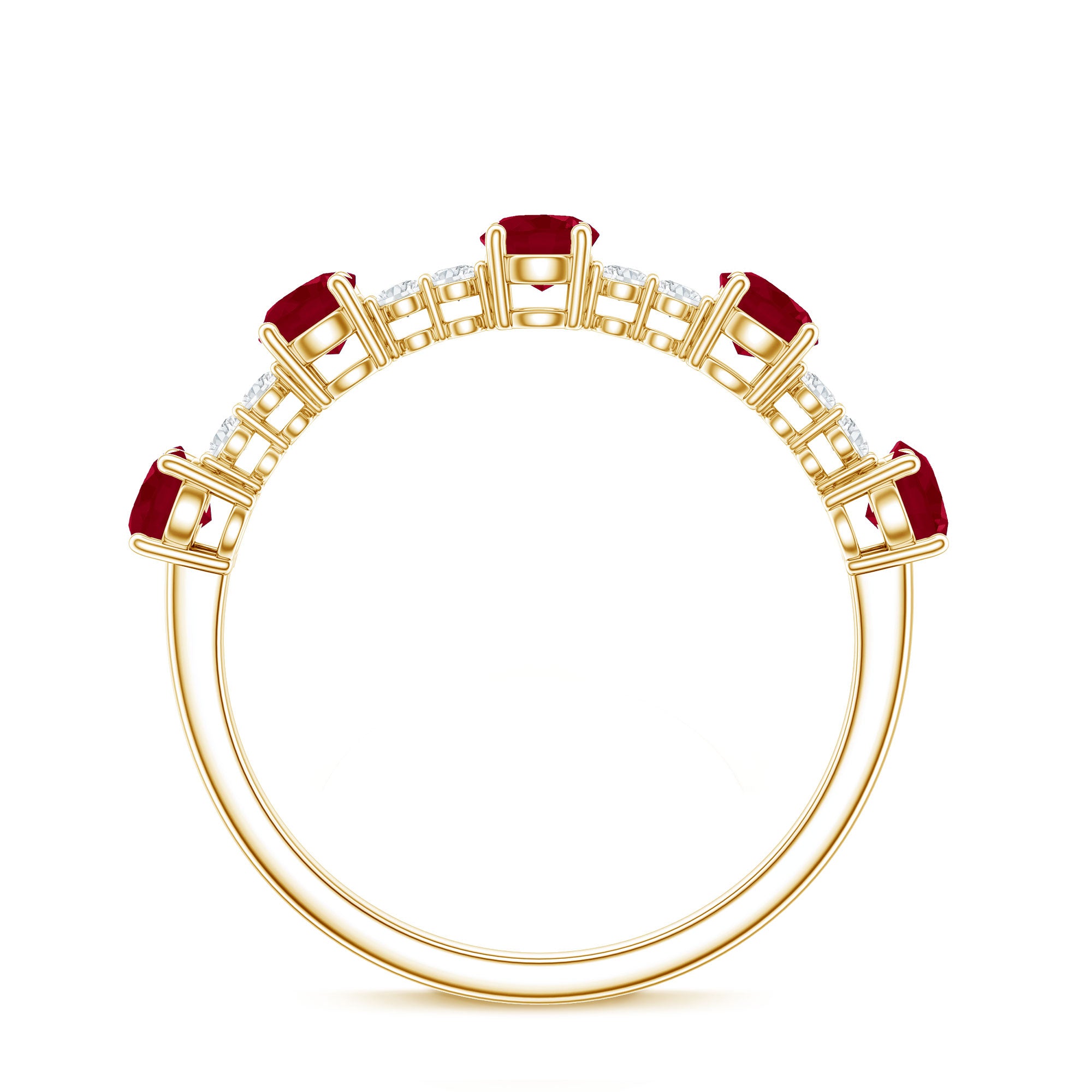 Real Ruby Diamond Half Eternity Ring for Anniversary AAA - Rosec Jewels