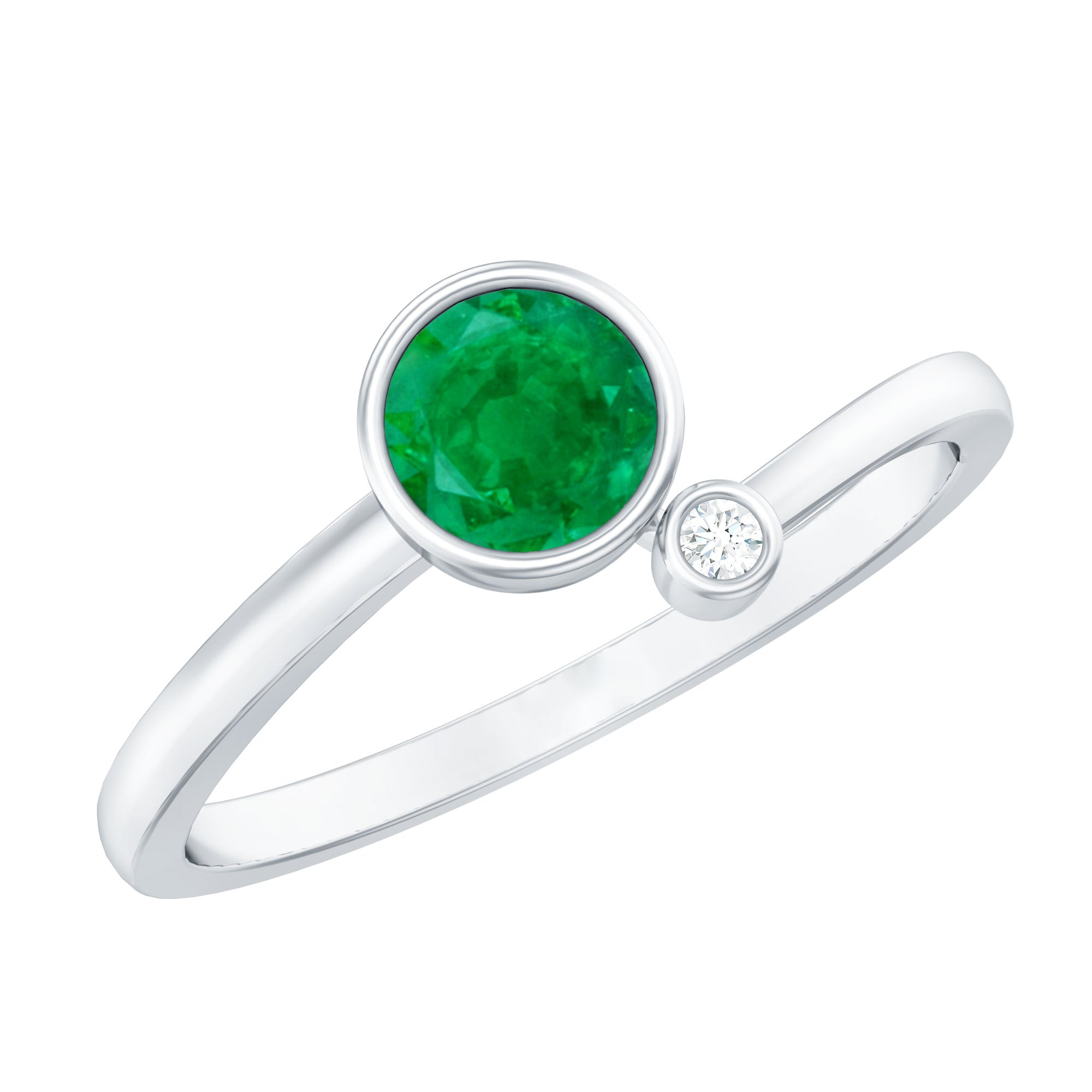 Bezel Set Emerald and Lab Diamond Two Stone Promise Ring AAA - Rosec Jewels