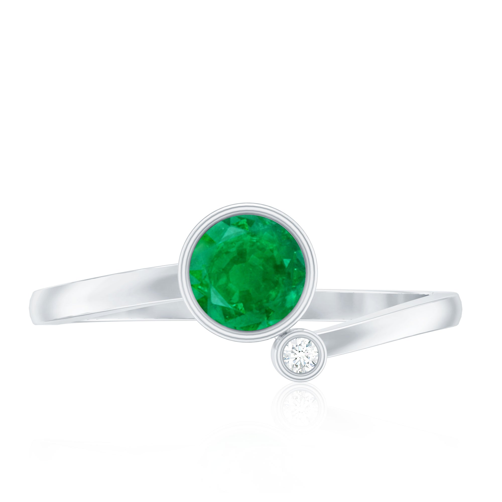 Bezel Set Emerald and Lab Diamond Two Stone Promise Ring AAA - Rosec Jewels