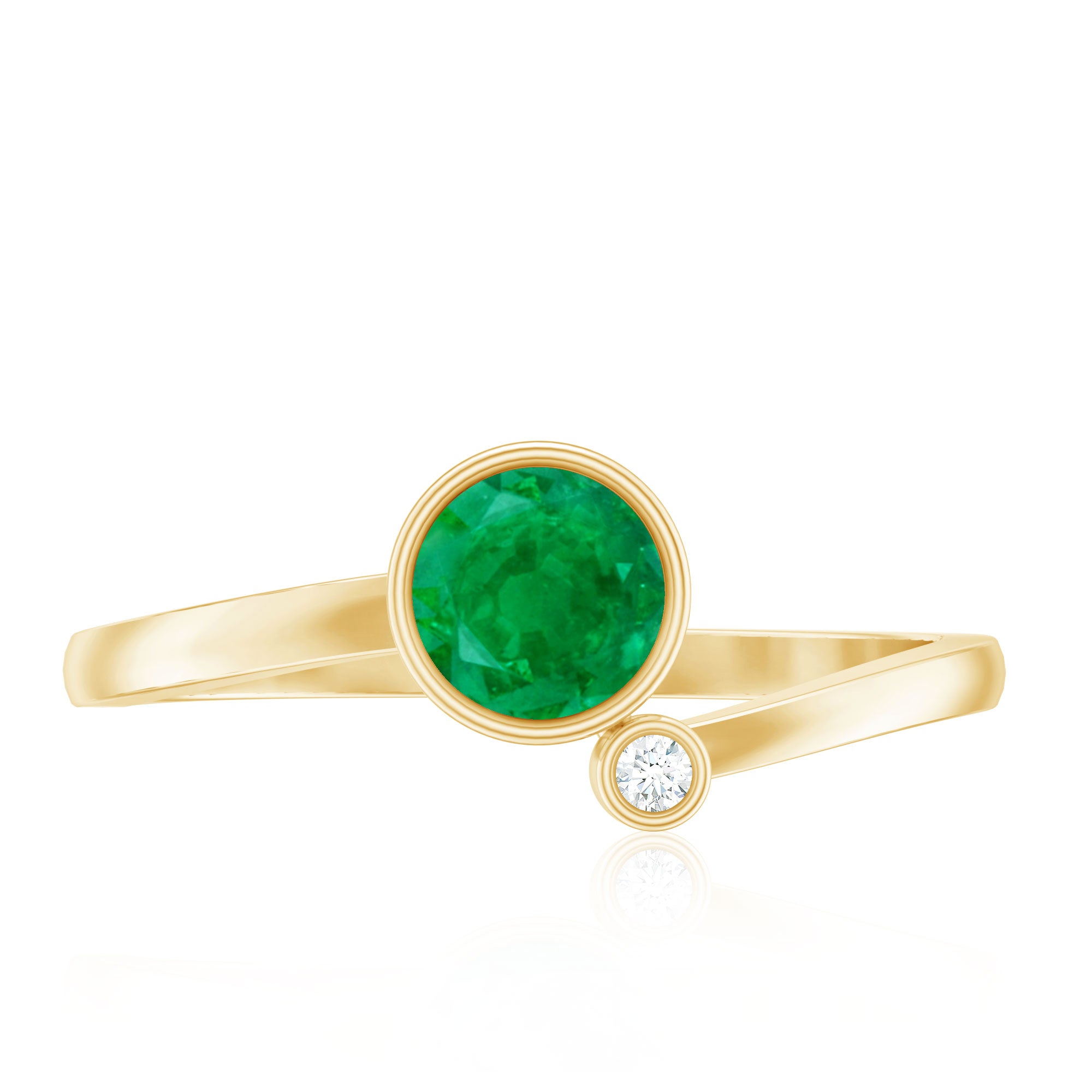Bezel Set Emerald and Lab Diamond Two Stone Promise Ring AAA - Rosec Jewels