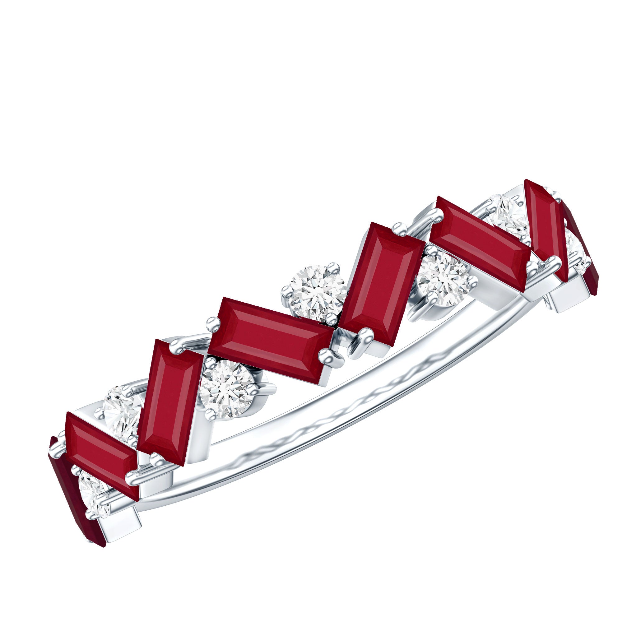 Certified Ruby Half Eternity Ring with Lab Grown Diamond AAA - Rosec Jewels