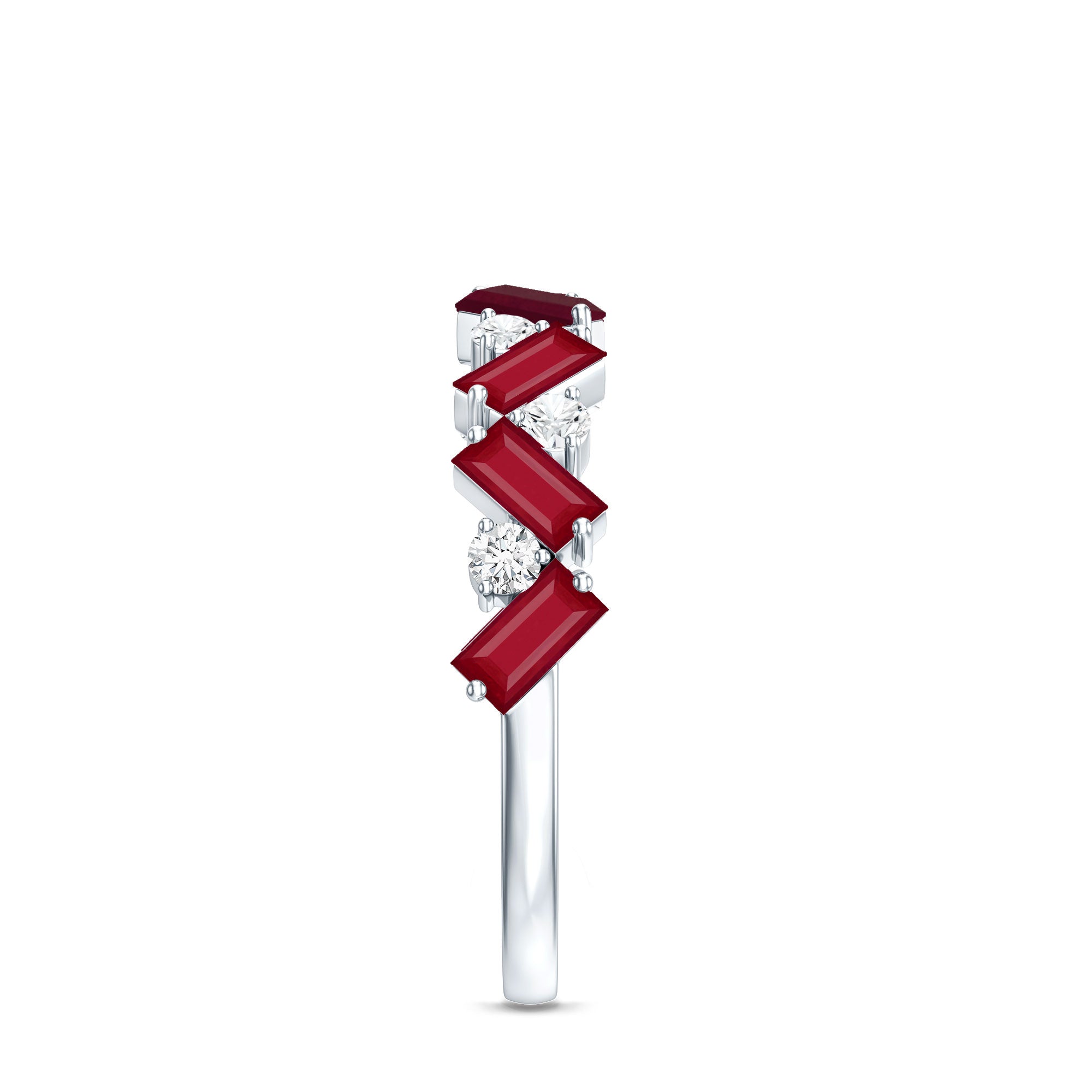 Certified Ruby Half Eternity Ring with Lab Grown Diamond AAA - Rosec Jewels