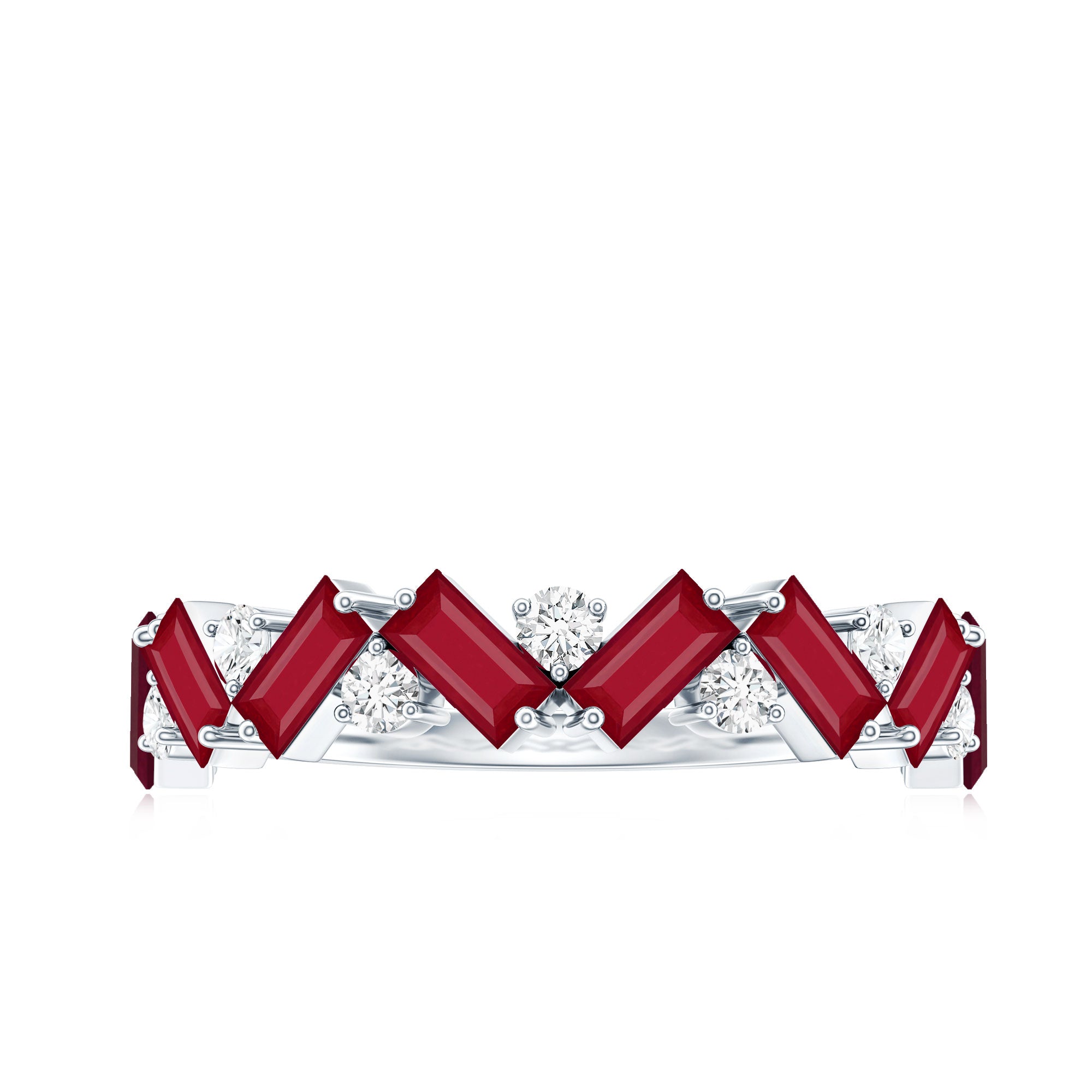Certified Ruby Half Eternity Ring with Lab Grown Diamond AAA - Rosec Jewels