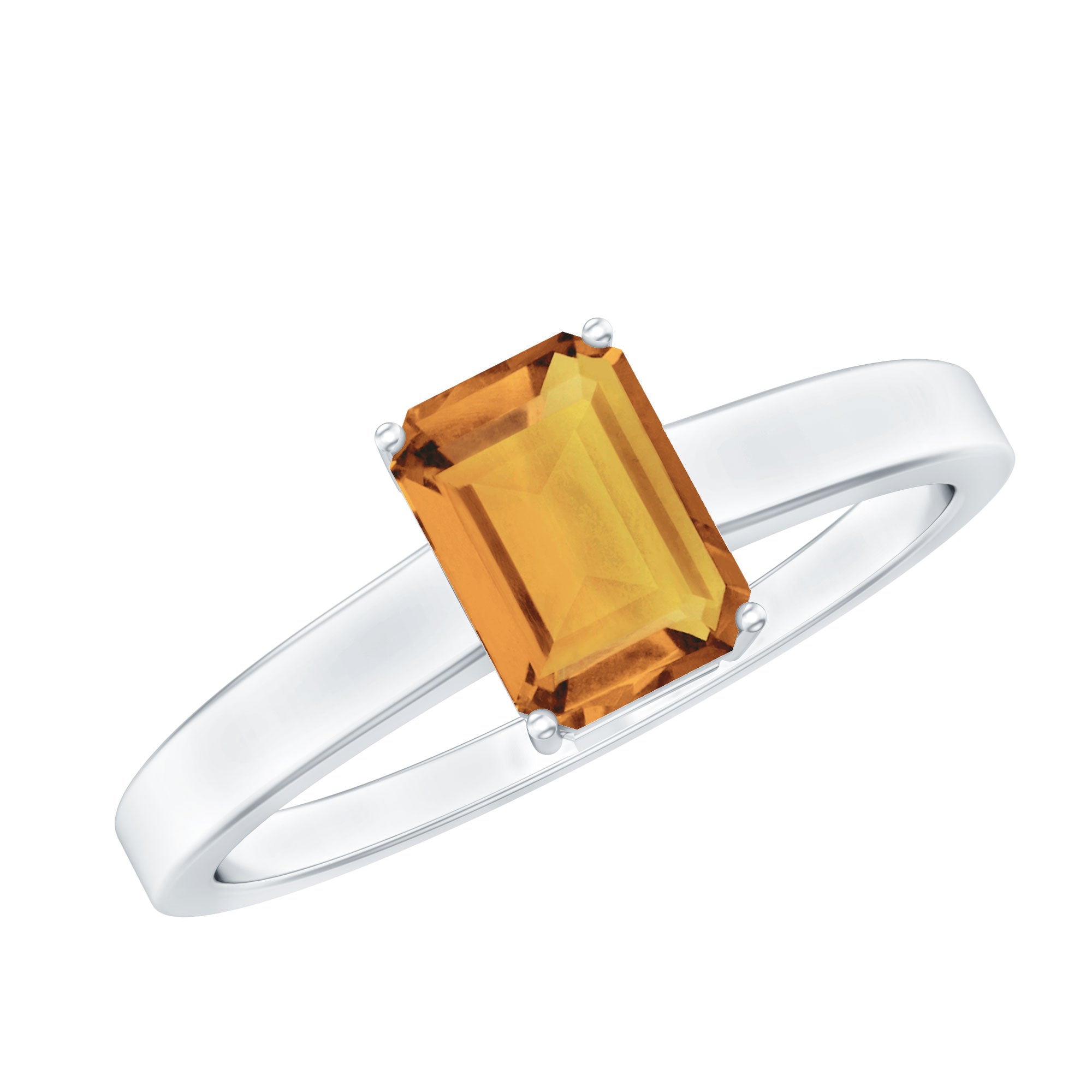 Natural 6X8mm Citrine Solitaire Emerald Cut Engagement Ring