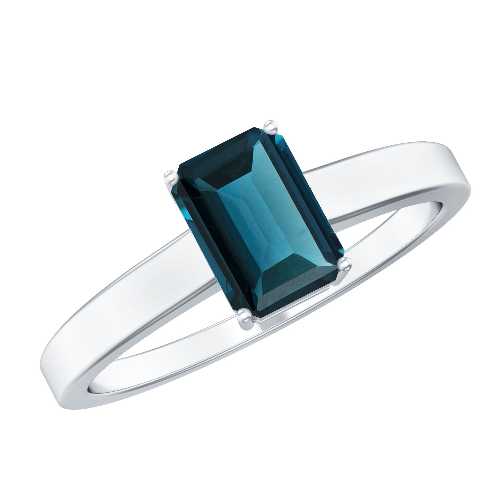 6X8mm Emerald Cut London Blue Topaz Solitaire Ring with Certificate AAA - Rosec Jewels