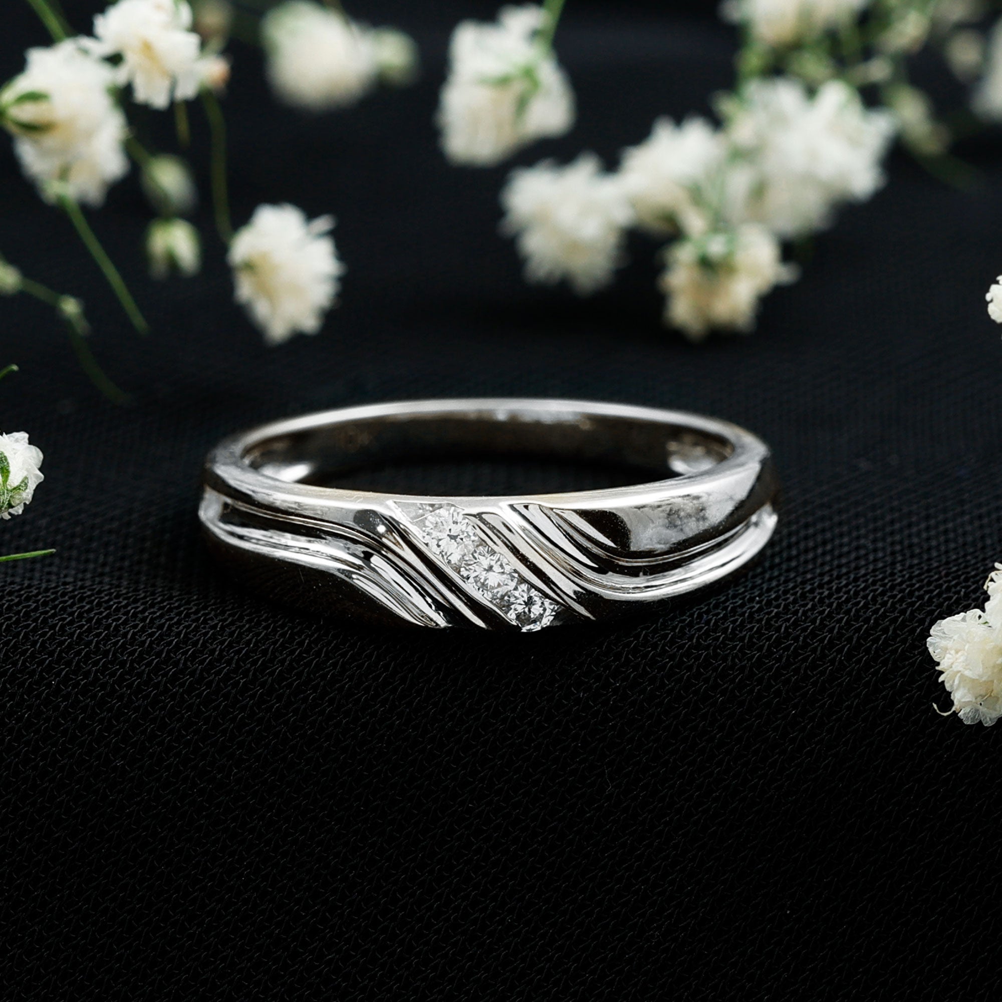 Certified Diamond Three Stone Band Ring for Men Natural - ( HI-SI ) - Rosec Jewels