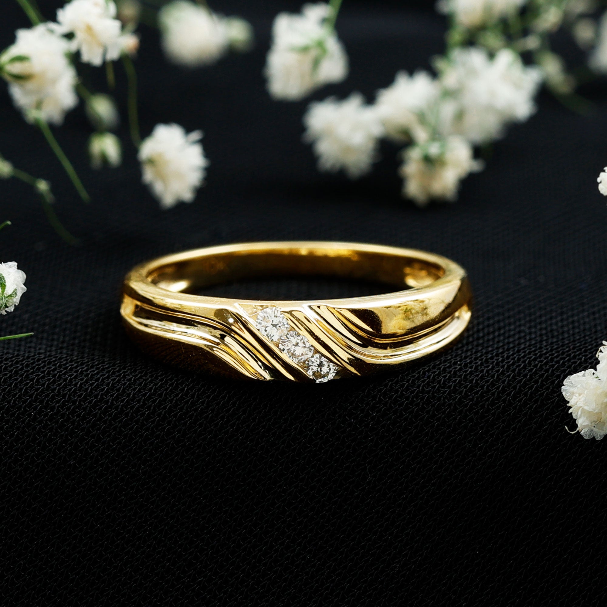Certified Diamond Three Stone Band Ring for Men Natural - ( HI-SI ) - Rosec Jewels