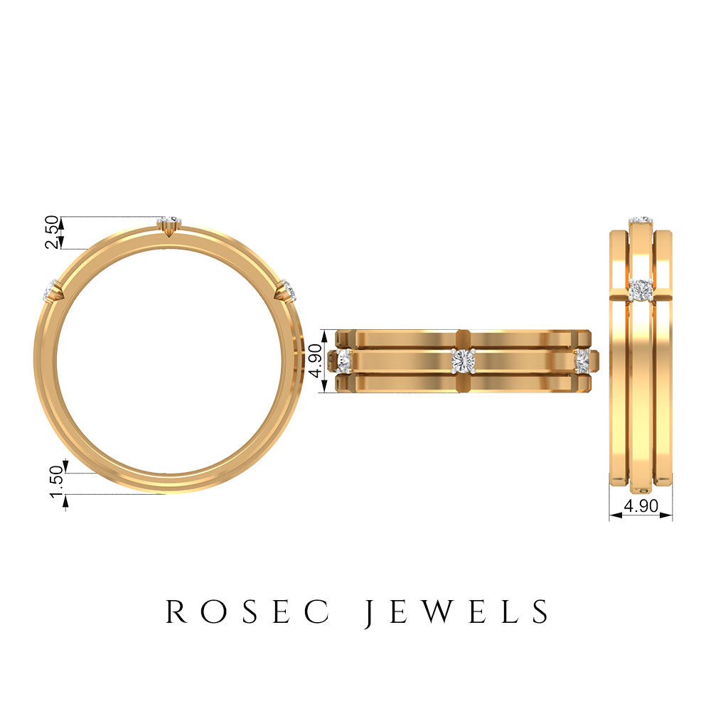 Natural Mens Diamond Band Ring with Certificate Natural - ( HI-SI ) - Rosec Jewels