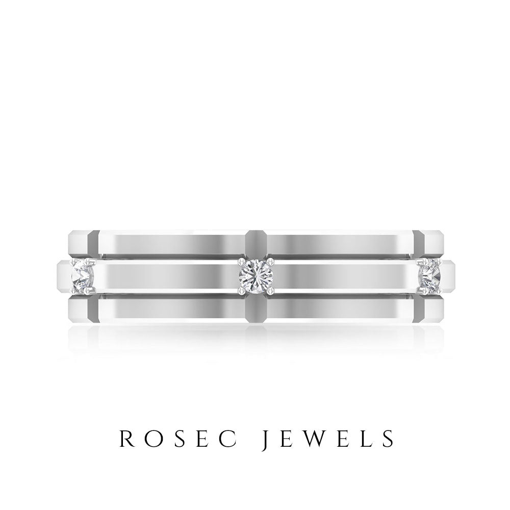 Natural Mens Diamond Band Ring with Certificate Natural - ( HI-SI ) - Rosec Jewels