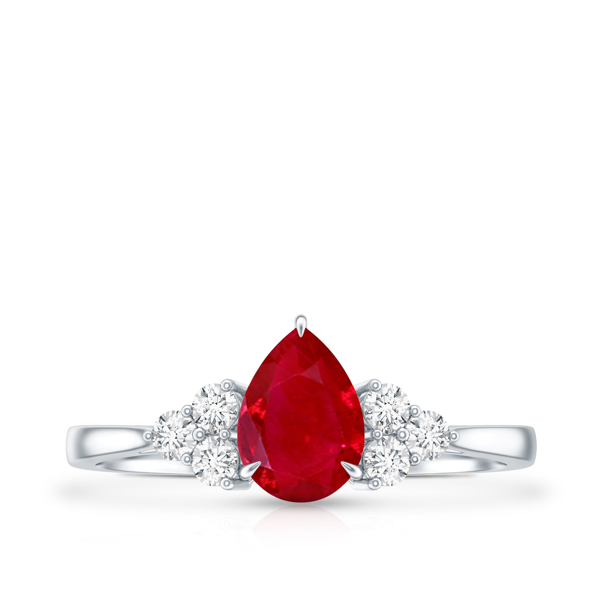 Natural 0.8 Carat Ruby Pear Shaped Engagement Ring with Diamond AAA - Rosec Jewels