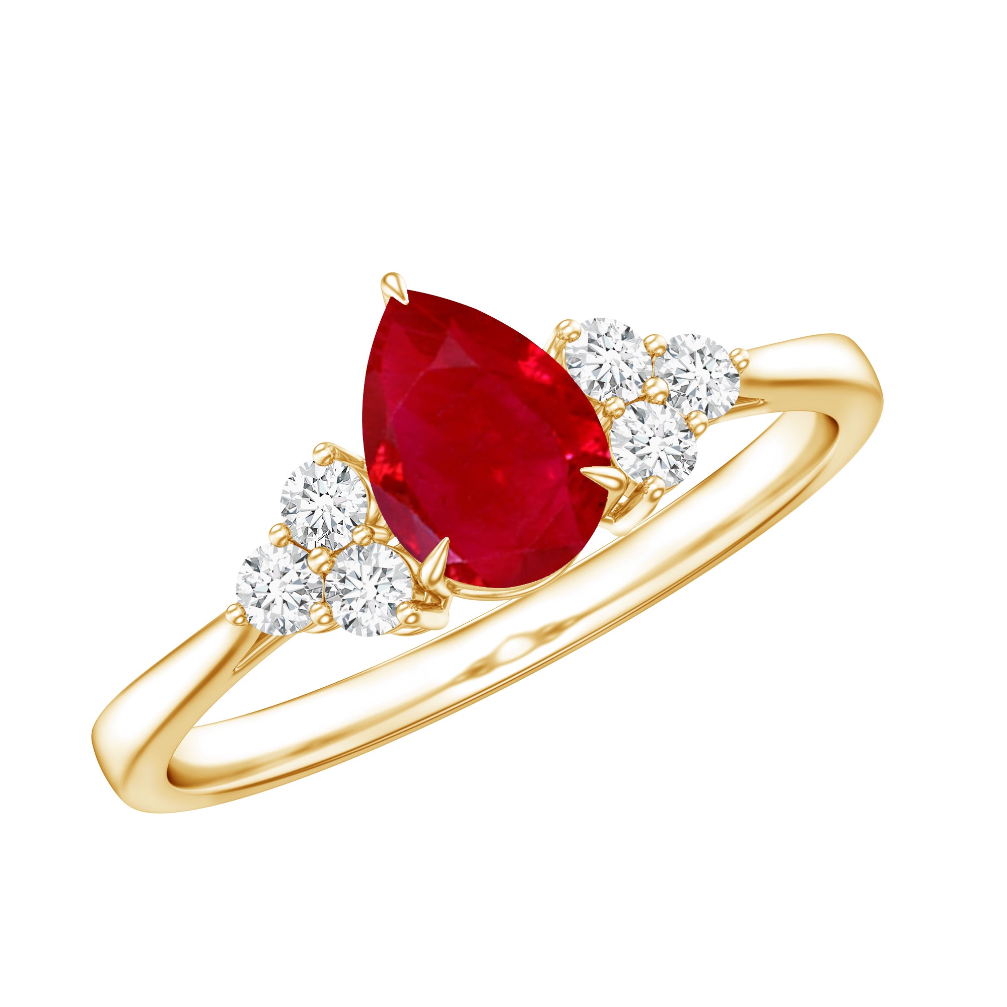 Natural 0.8 Carat Ruby Pear Shaped Engagement Ring with Diamond AAA - Rosec Jewels