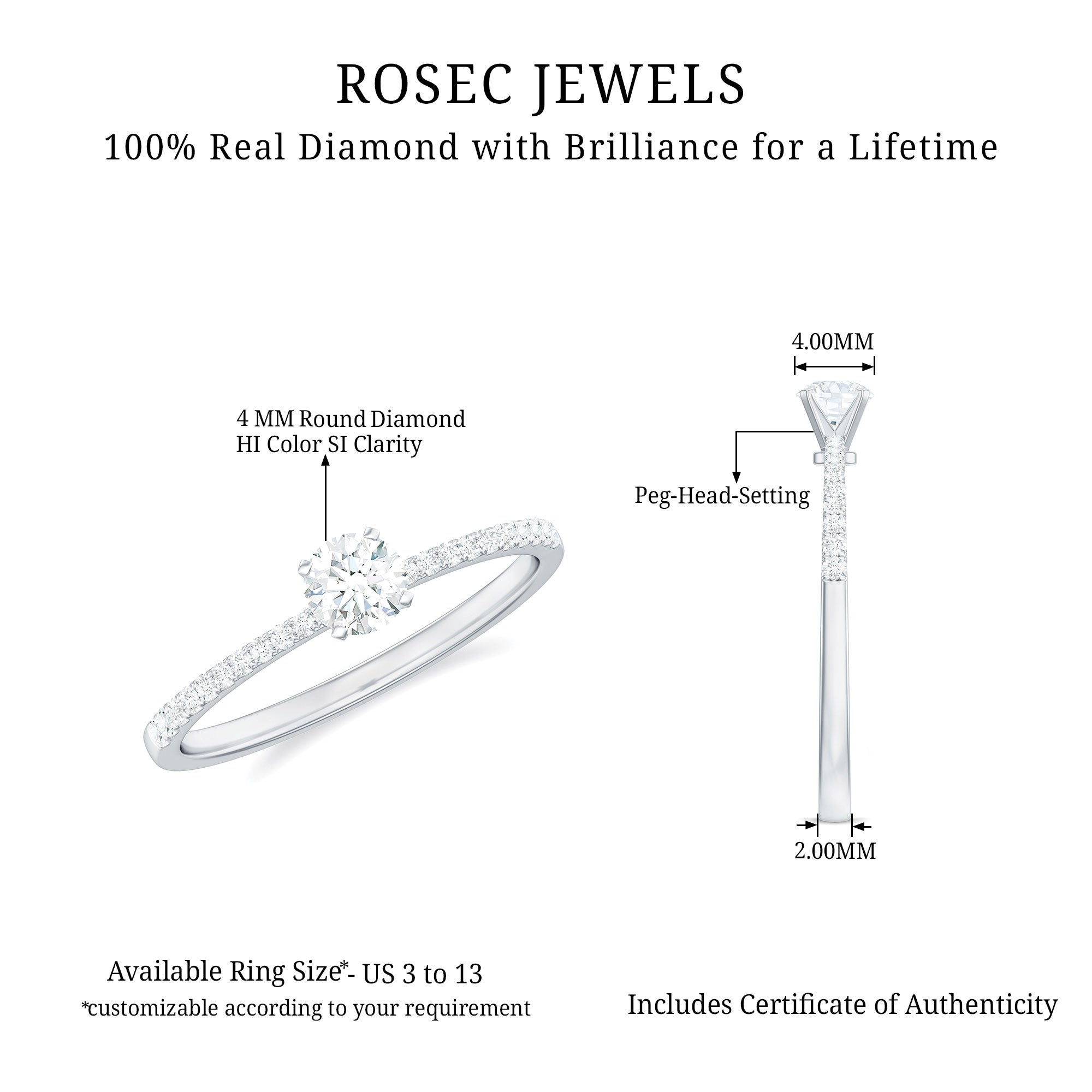 Natural Diamond Promise Ring with Side Stones Natural - ( HI-SI ) - Rosec Jewels