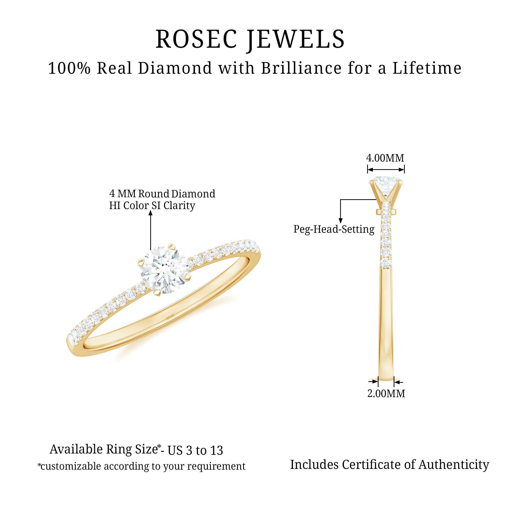 Natural Diamond Promise Ring with Side Stones Natural - ( HI-SI ) - Rosec Jewels
