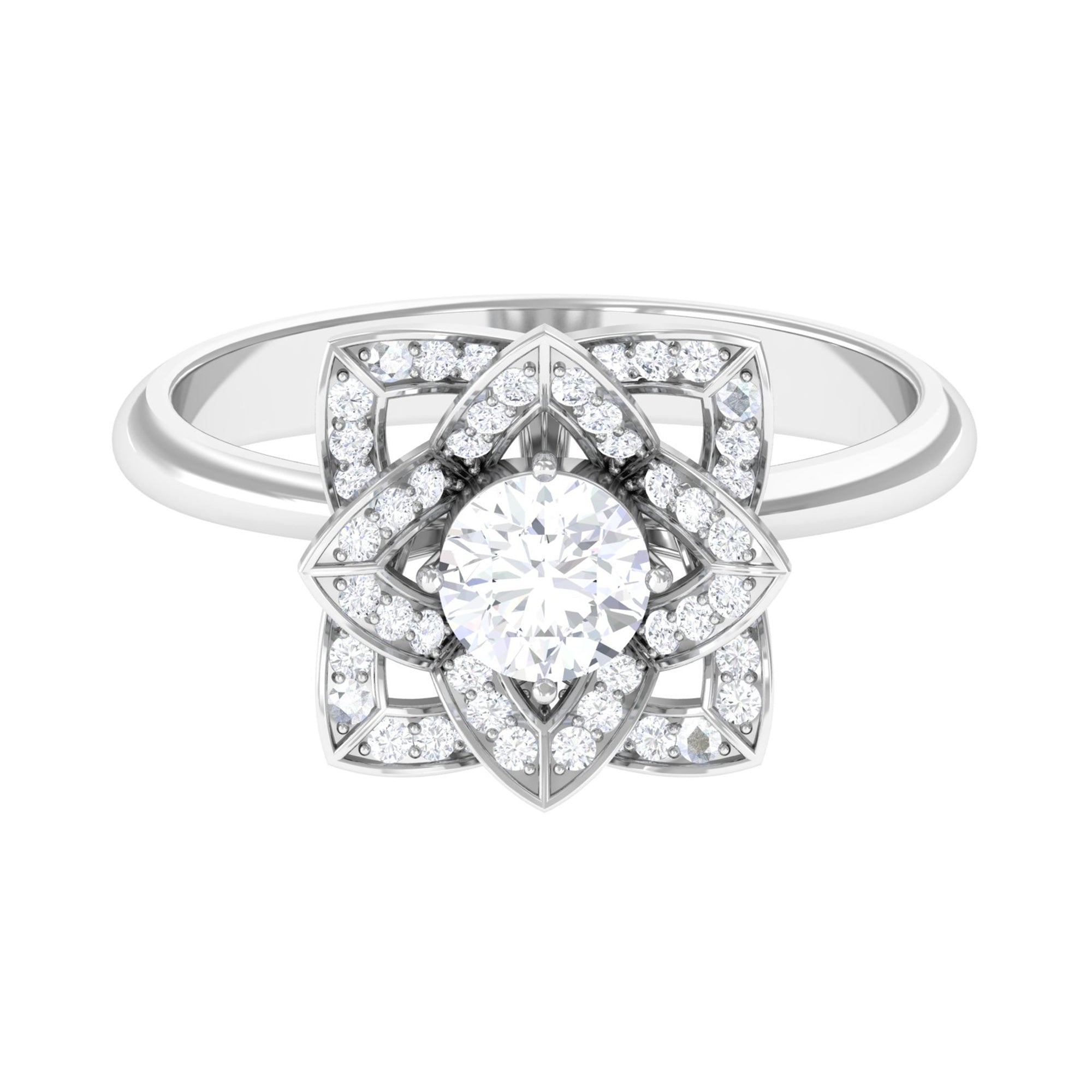 1 CT Zircon Vintage Floral Engagement Ring AAAA - Rosec Jewels