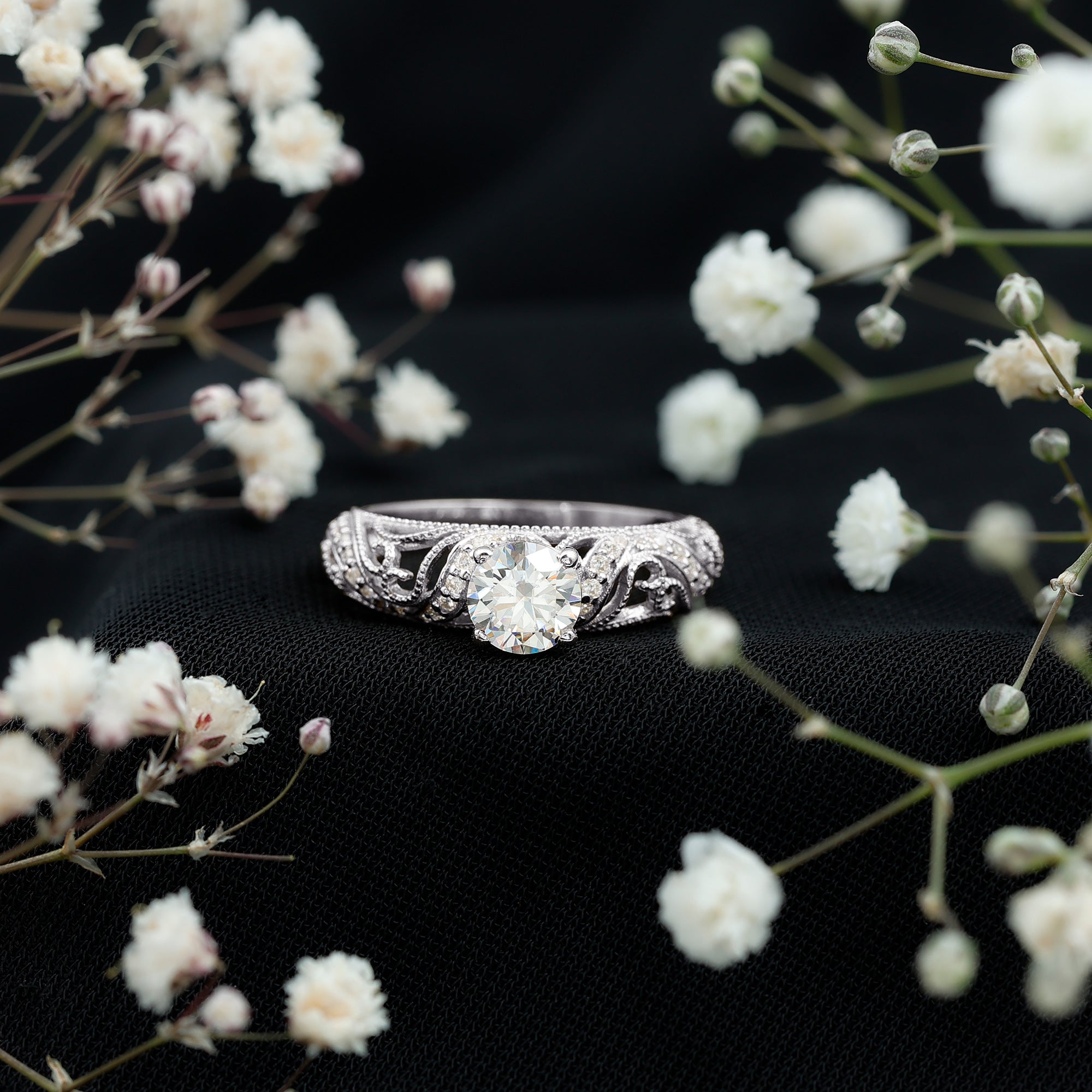 3/4 CT Cubic Zirconia Vintage Inspired Engagement Ring AAAA - Rosec Jewels