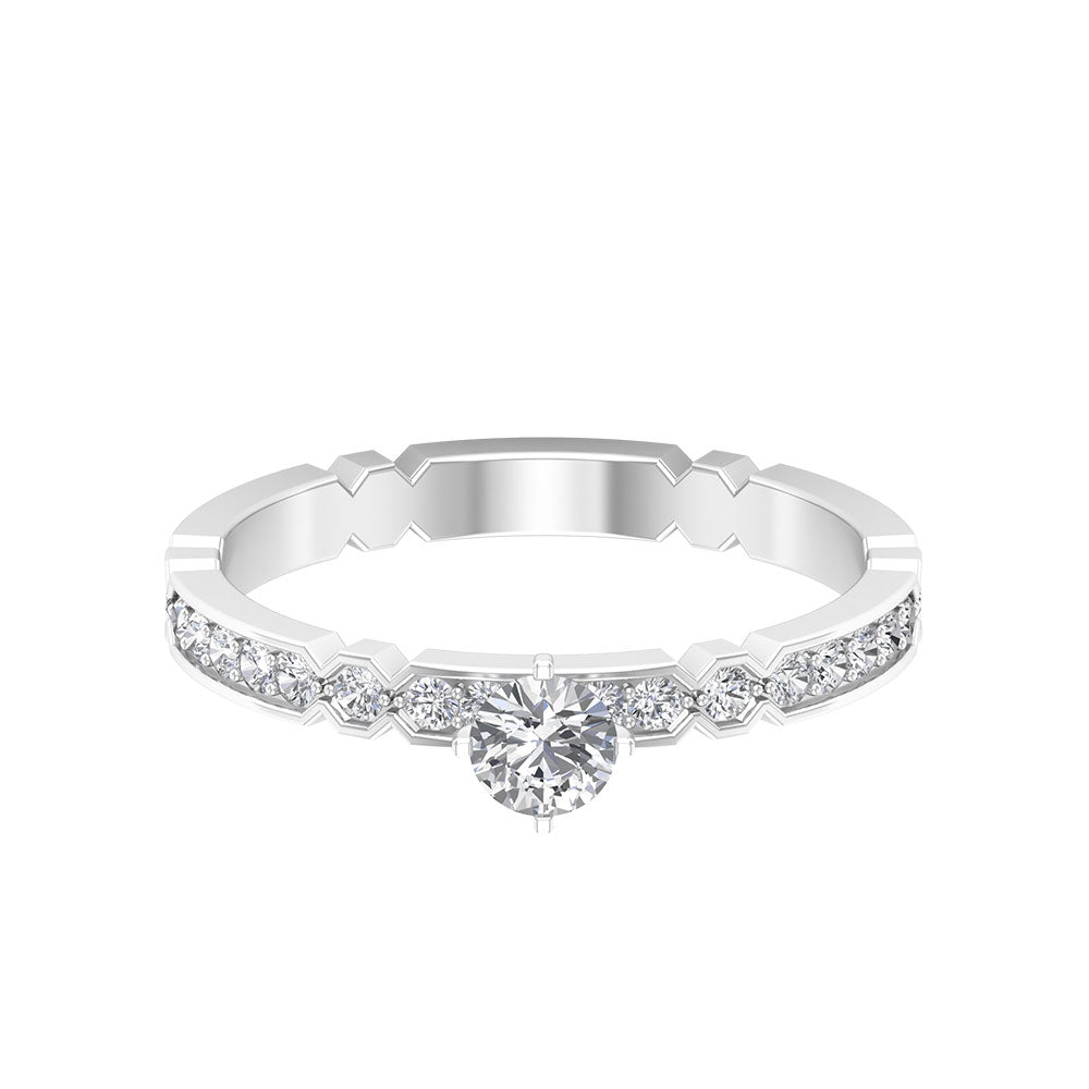 Shimmery Diamond Solitaire Engagement Ring with Side Stone Natural - ( HI-SI ) - Rosec Jewels