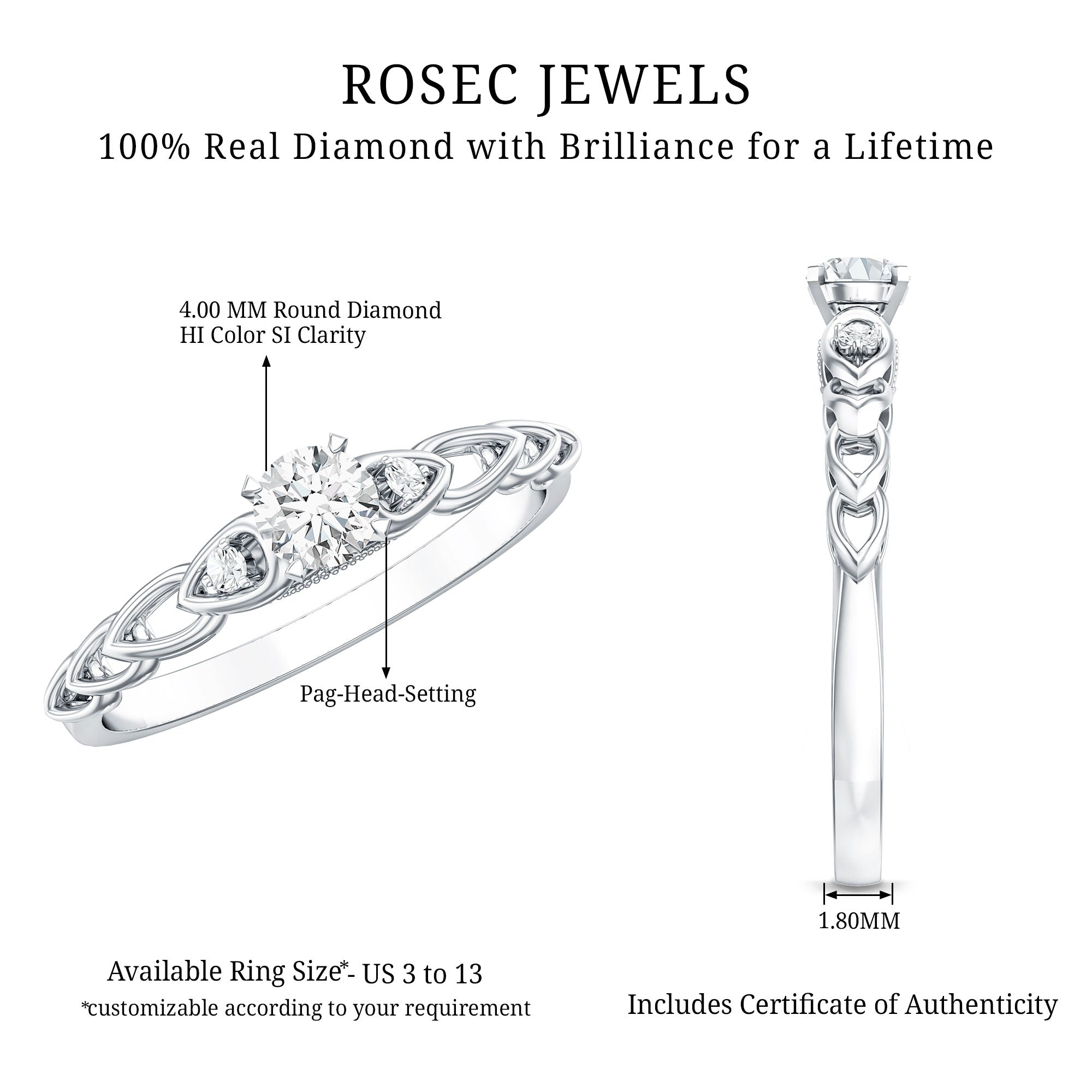 Genuine Diamond Minimalist Promise Ring with Certificate Natural - ( HI-SI ) - Rosec Jewels