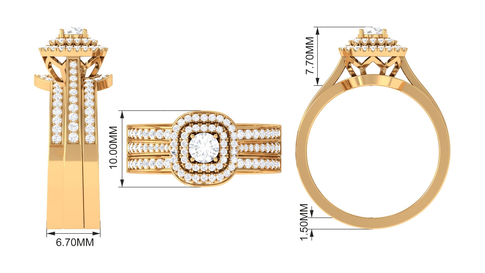 Zircon Statement Bridal Ring Set of 3 AAAA - Rosec Jewels