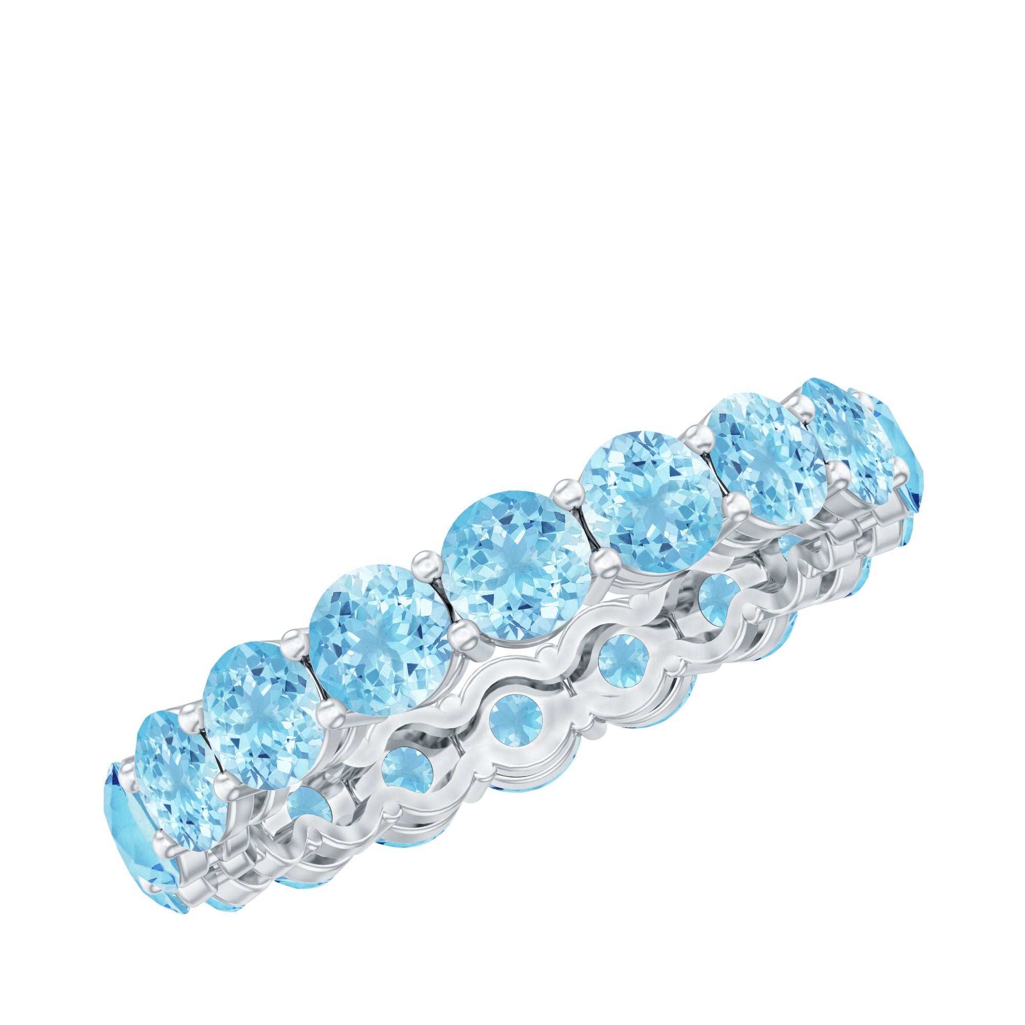 Shared Prong Set Natural Aquamarine Eternity Ring