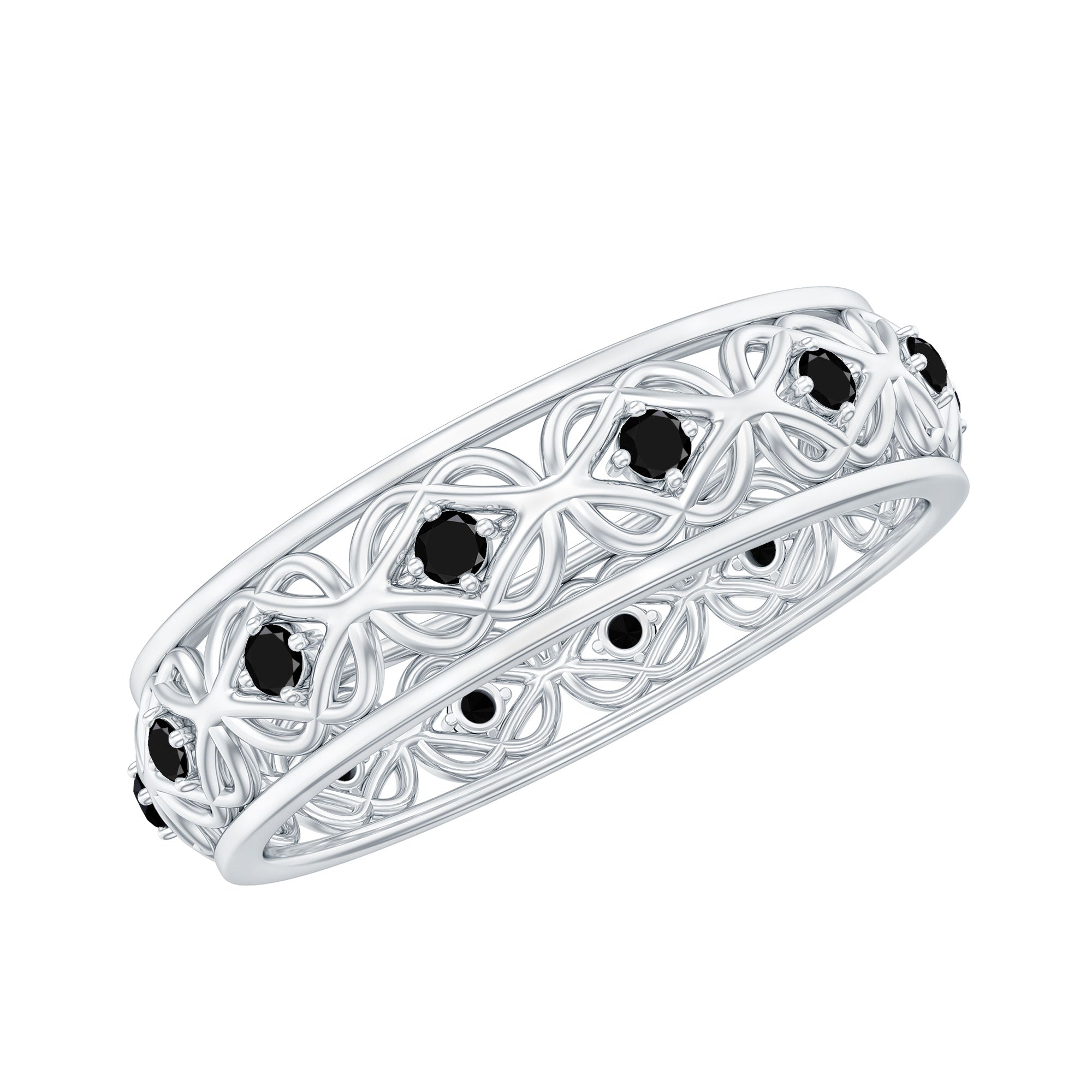 Vintage Inspired Black Spinel Celtic Knot Eternity Band Ring