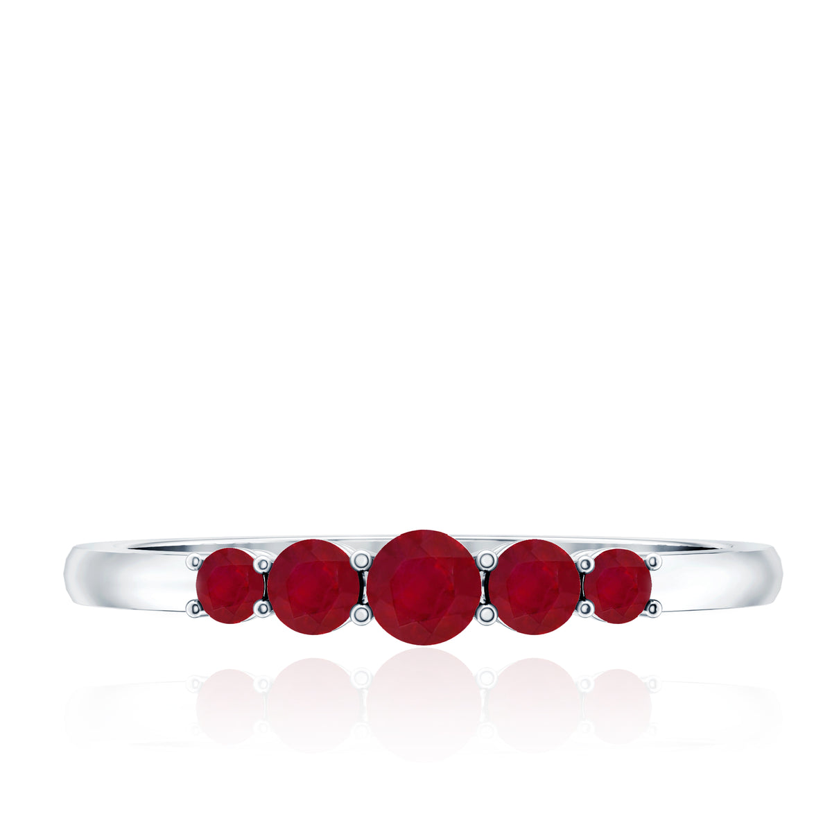 Natural July Birthstone Ruby 5 Stone Ring for Promise AAA - Rosec Jewels