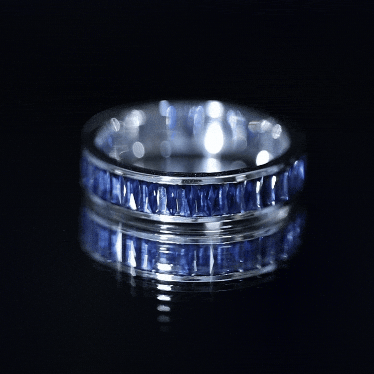 Baguette Shape Lab Created Blue Sapphire Channel Set Eternity Band AAAA - Rosec Jewels