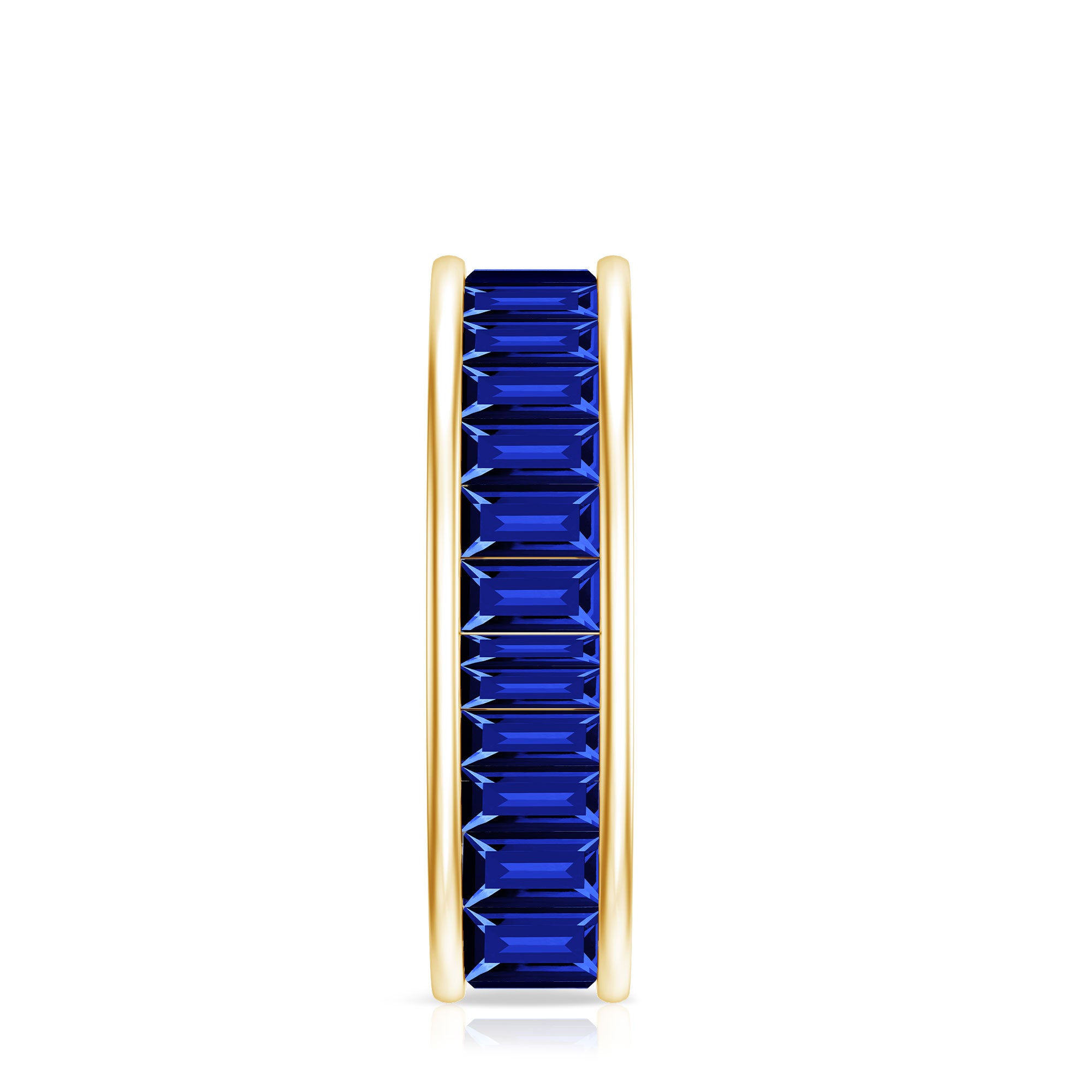 Baguette Shape Lab Created Blue Sapphire Channel Set Eternity Band AAAA - Rosec Jewels