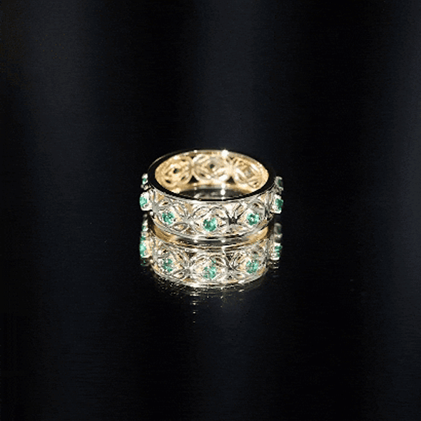 Rosec Jewels-Vintage Looking Lab Grown Emerald Wedding Band for Women