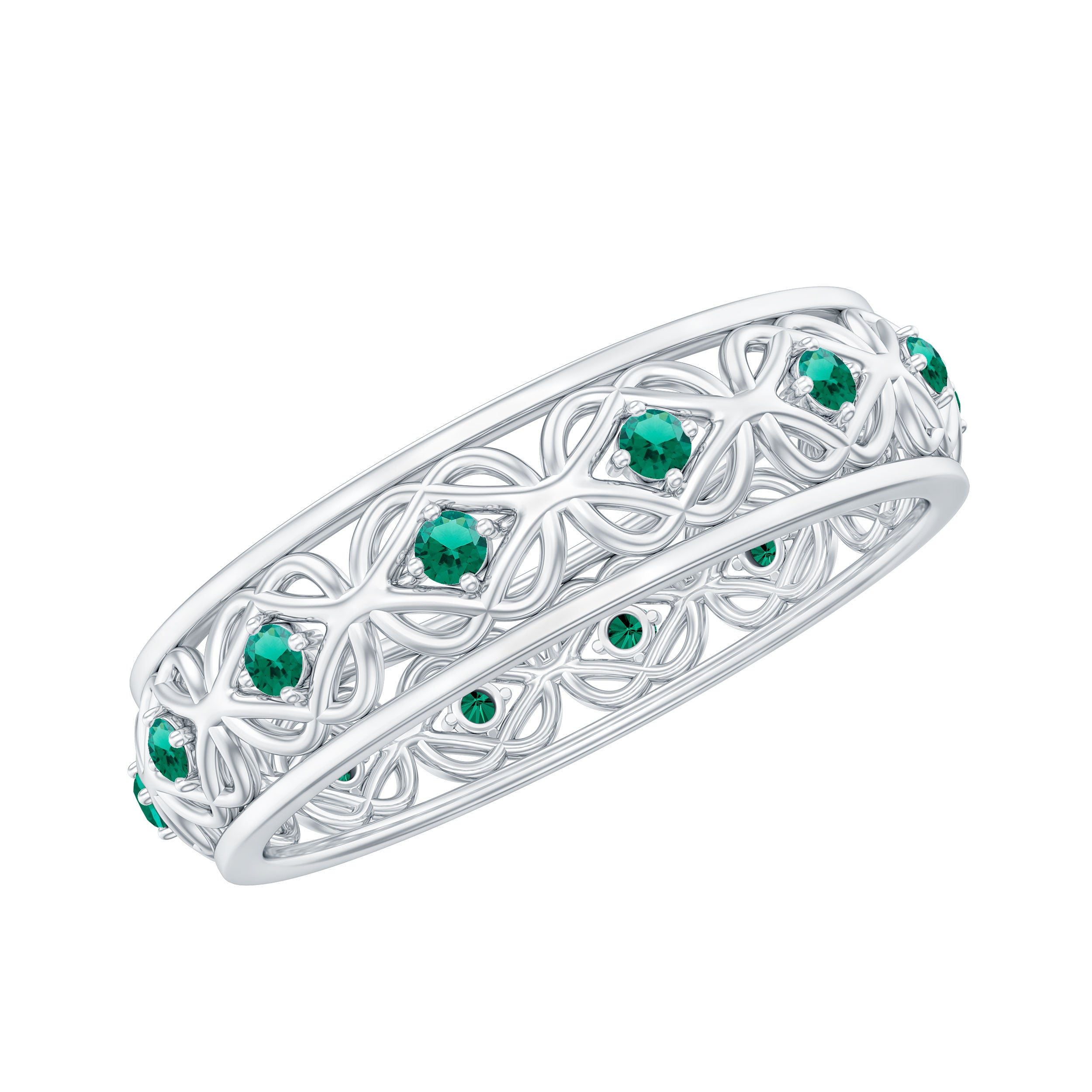 Vintage Style Lab Grown Emerald Celtic Knot Wedding Band