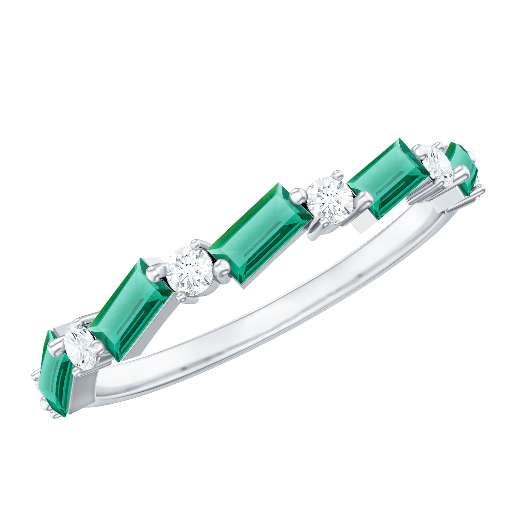 Certified Baguette Lab Grown Emerald Half Eternity Ring with Diamond
