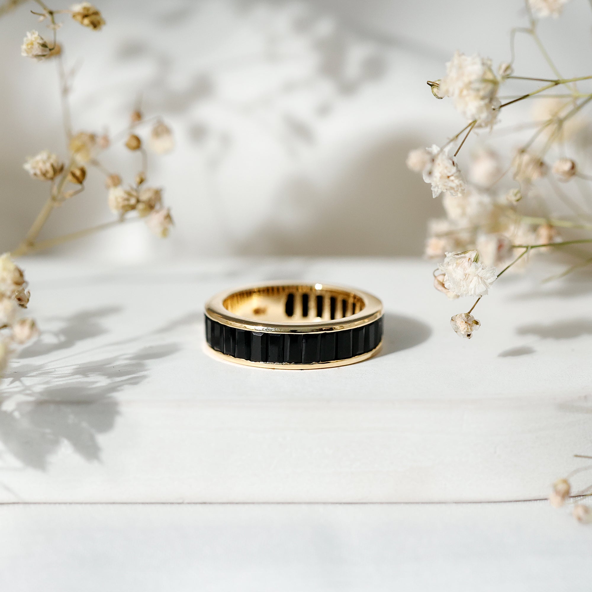 Baguette Cut Black Onyx Wedding Band in Channel Setting AAA - Rosec Jewels