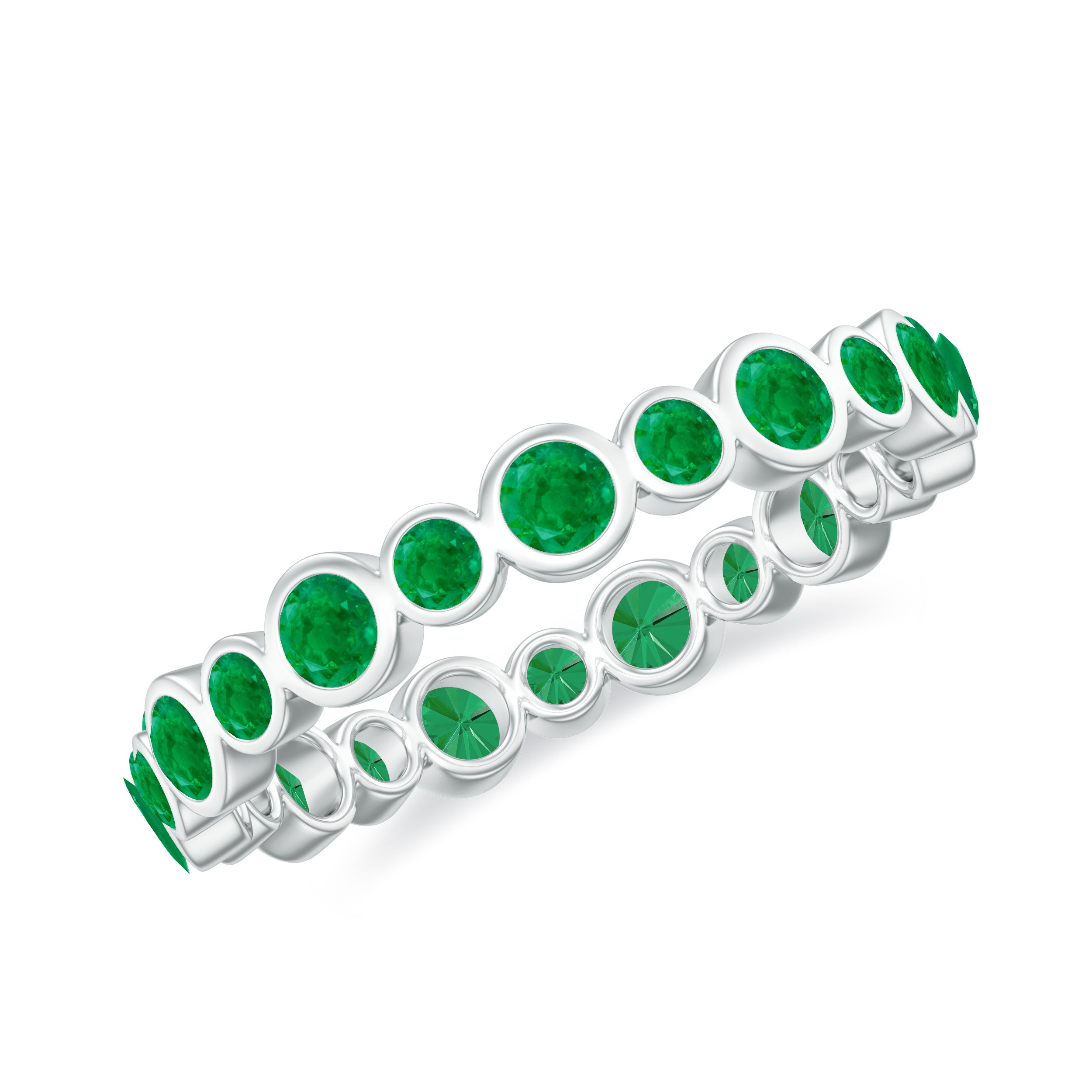 Emerald Full Eternity Band Ring in Bezel Setting AAA - Rosec Jewels