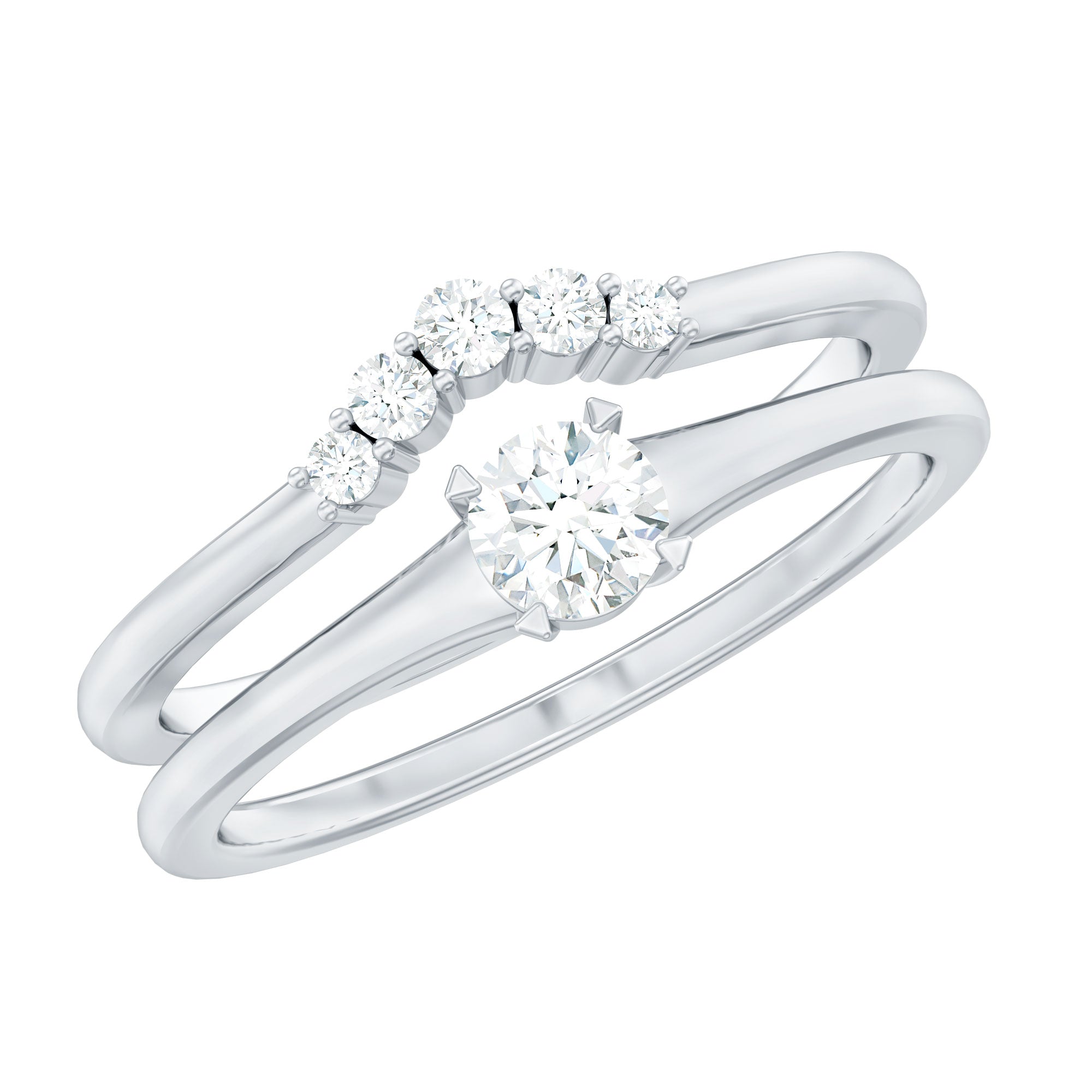 Real Diamond Minimal Wedding Ring Set Natural - ( HI-SI ) - Rosec Jewels