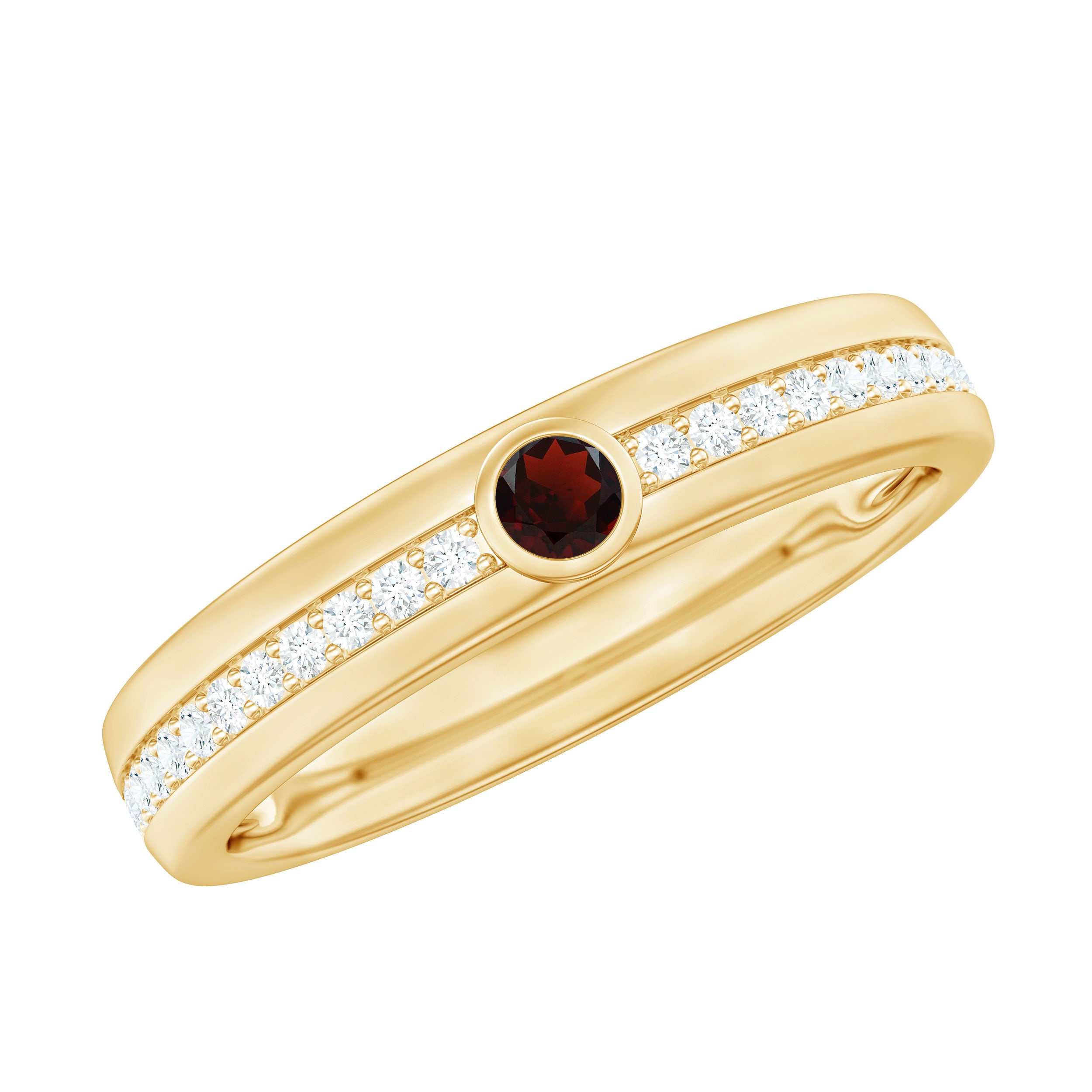 Natural Garnet Diamond Wide Wedding Band AAA - Rosec Jewels