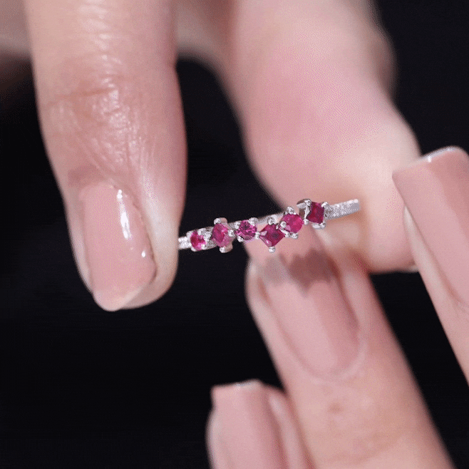 Lab Grown Ruby and Diamond Half Eternity Ring AAAA - Rosec Jewels