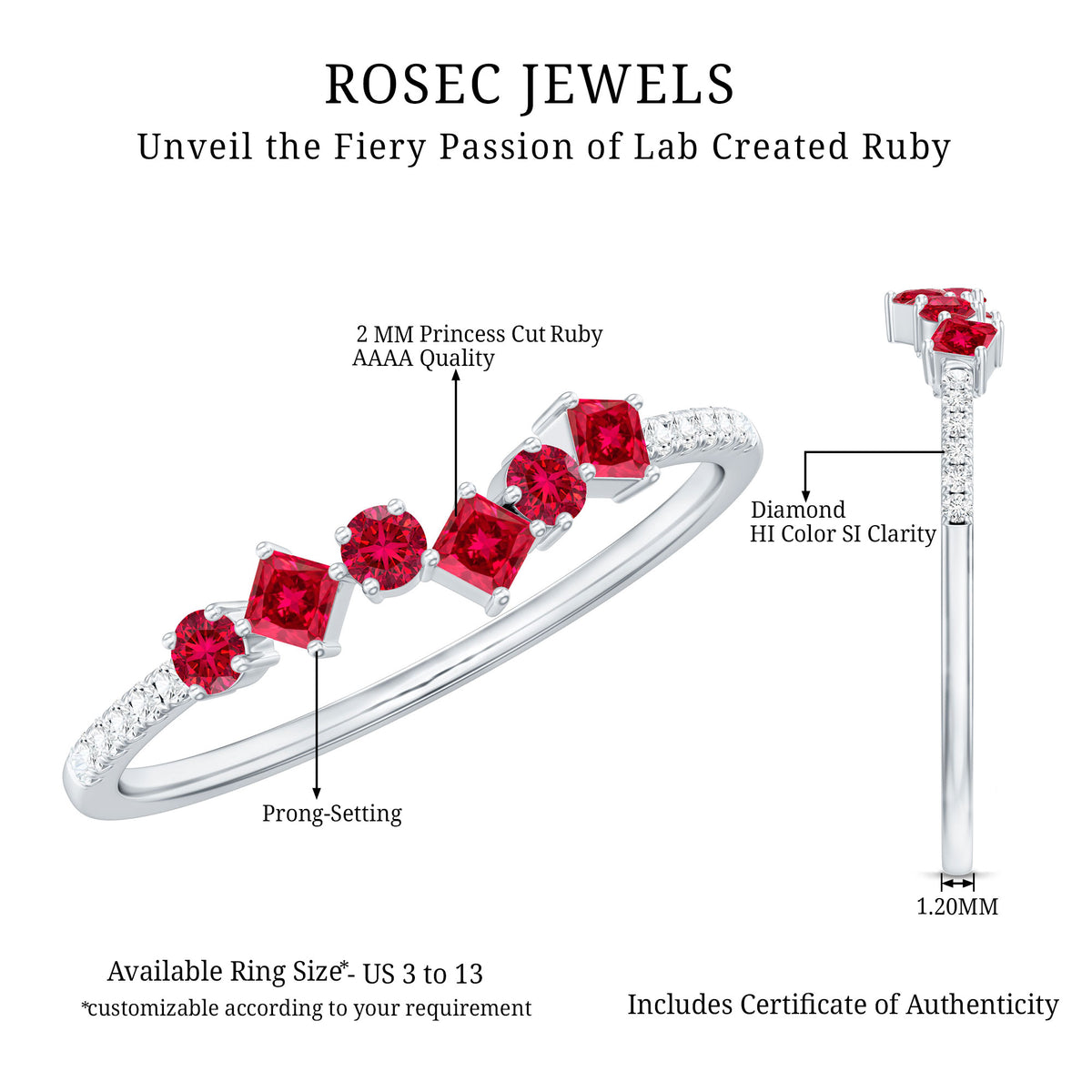 Lab Grown Ruby and Diamond Half Eternity Ring AAAA - Rosec Jewels