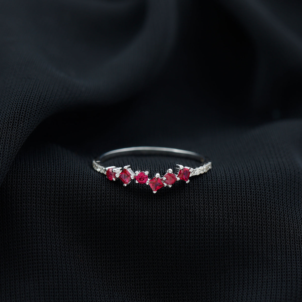 Lab Grown Ruby and Diamond Half Eternity Ring AAAA - Rosec Jewels