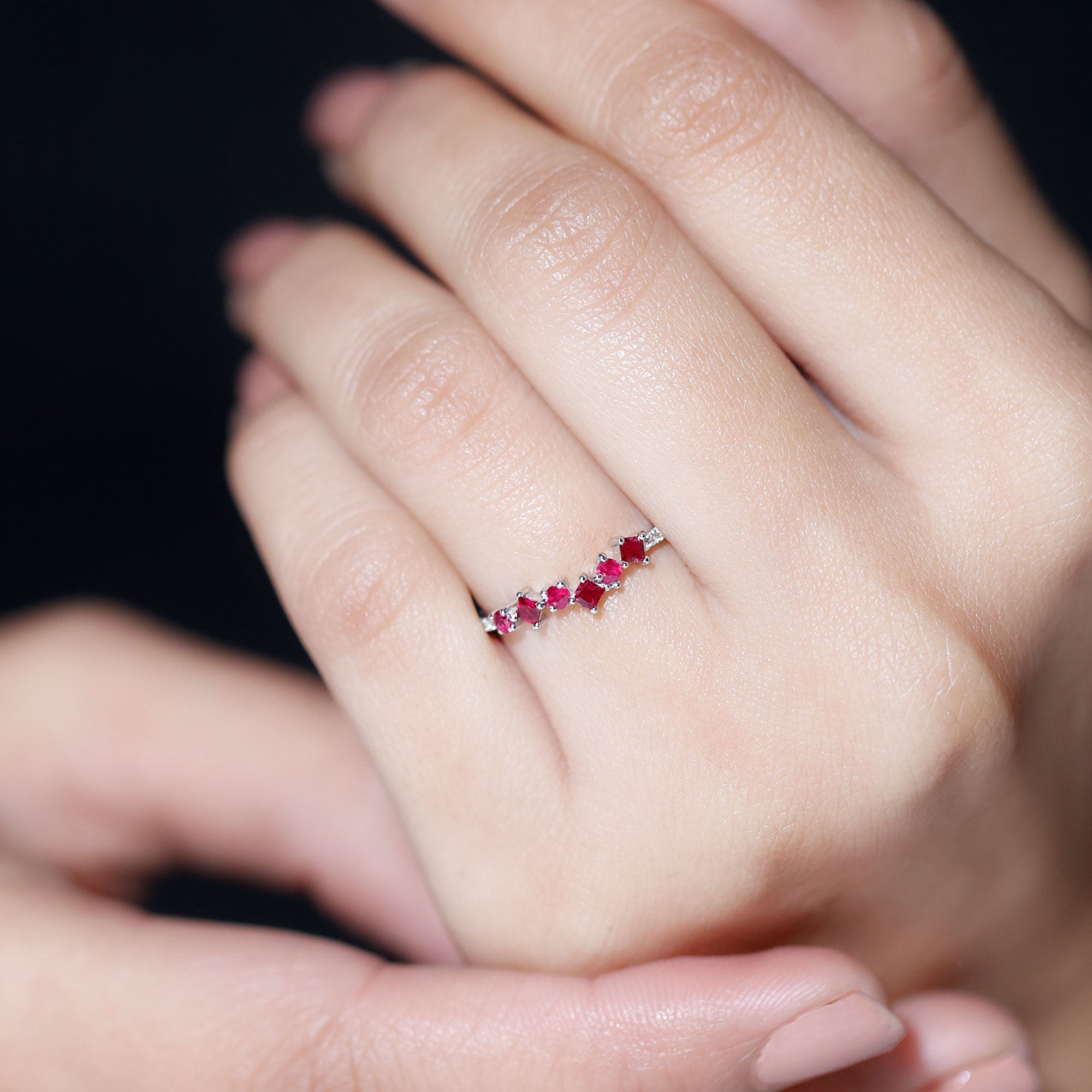 1/2 CT Lab Grown Ruby and Diamond Minimal Ring AAAA - Rosec Jewels