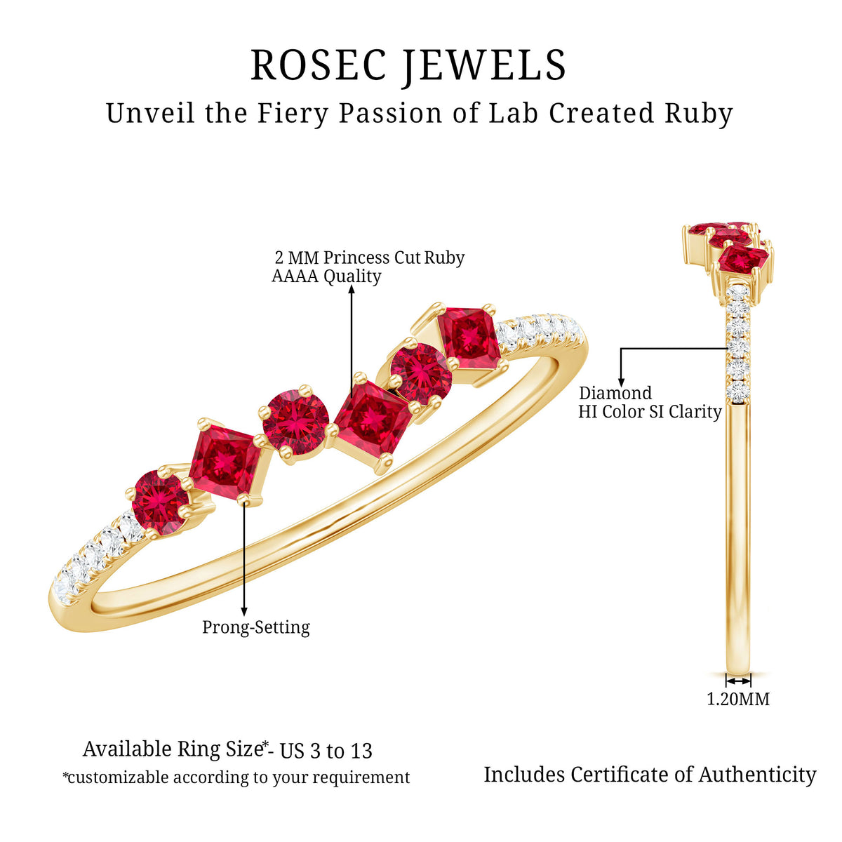 Lab Grown Ruby and Diamond Half Eternity Ring AAAA - Rosec Jewels