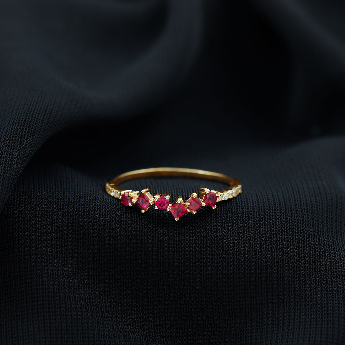 Lab Grown Ruby and Diamond Half Eternity Ring AAAA - Rosec Jewels