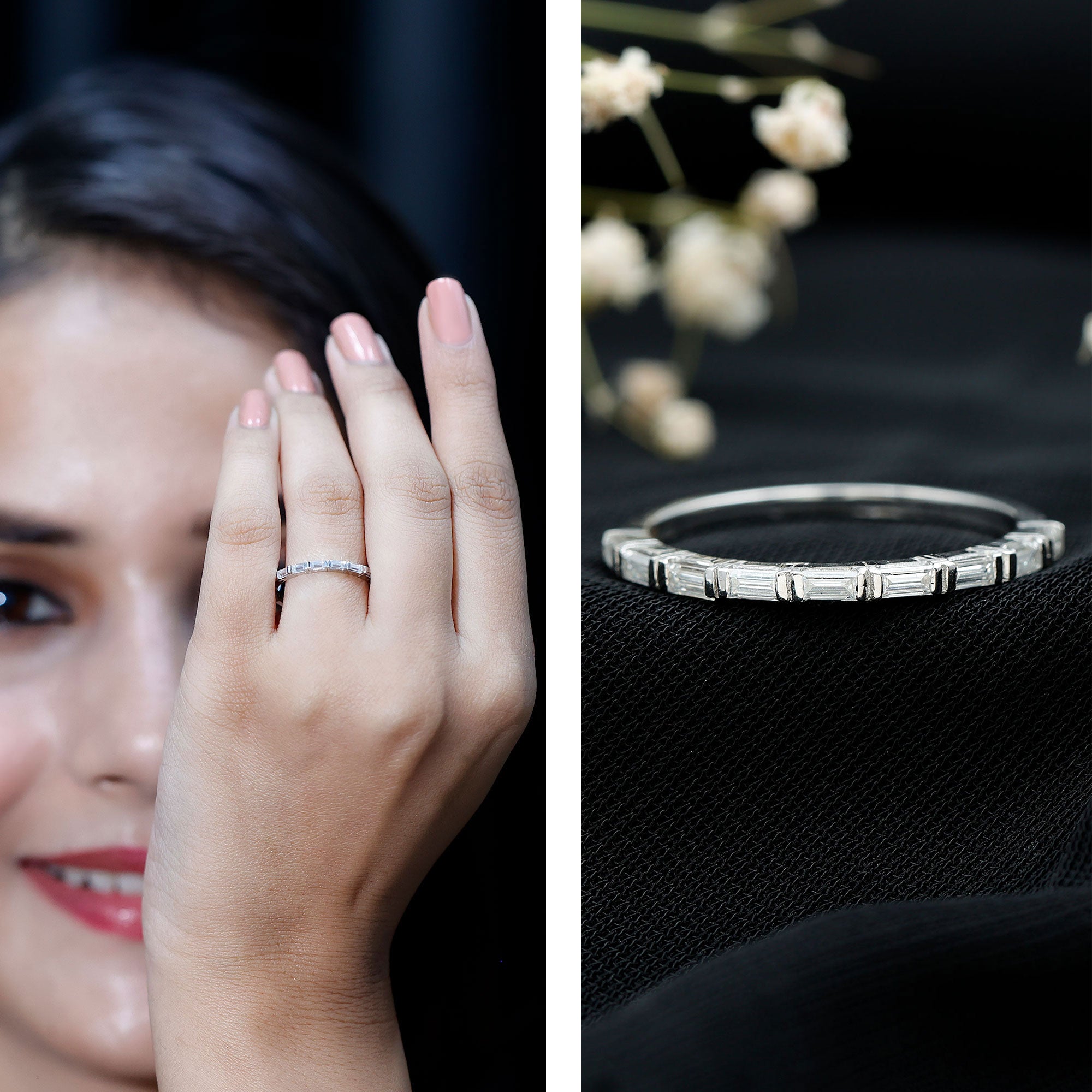 Bar Set Moissanite Eternity East West Ring D-VS1 - Rosec Jewels