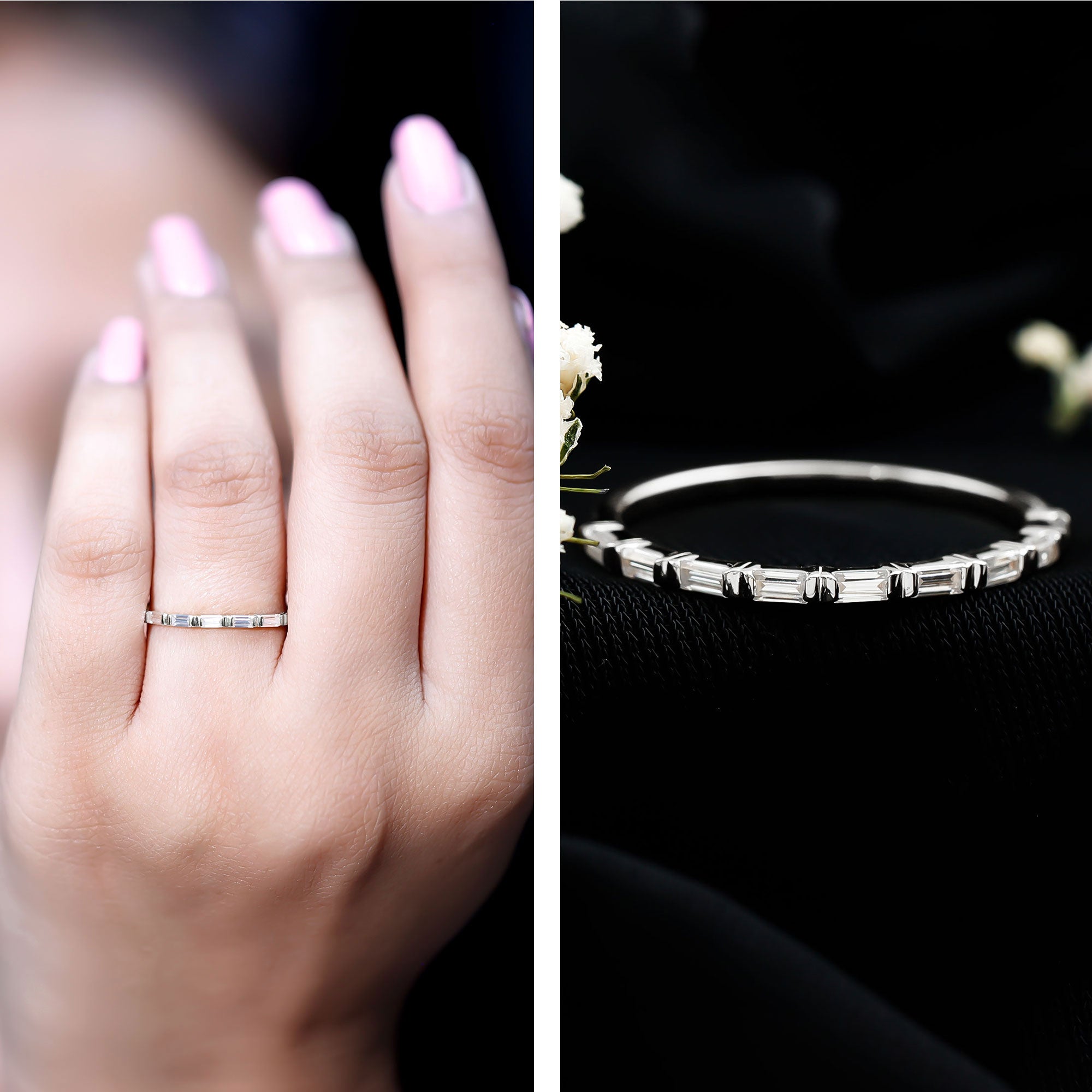 Bar Set Moissanite Eternity East West Ring D-VS1 - Rosec Jewels