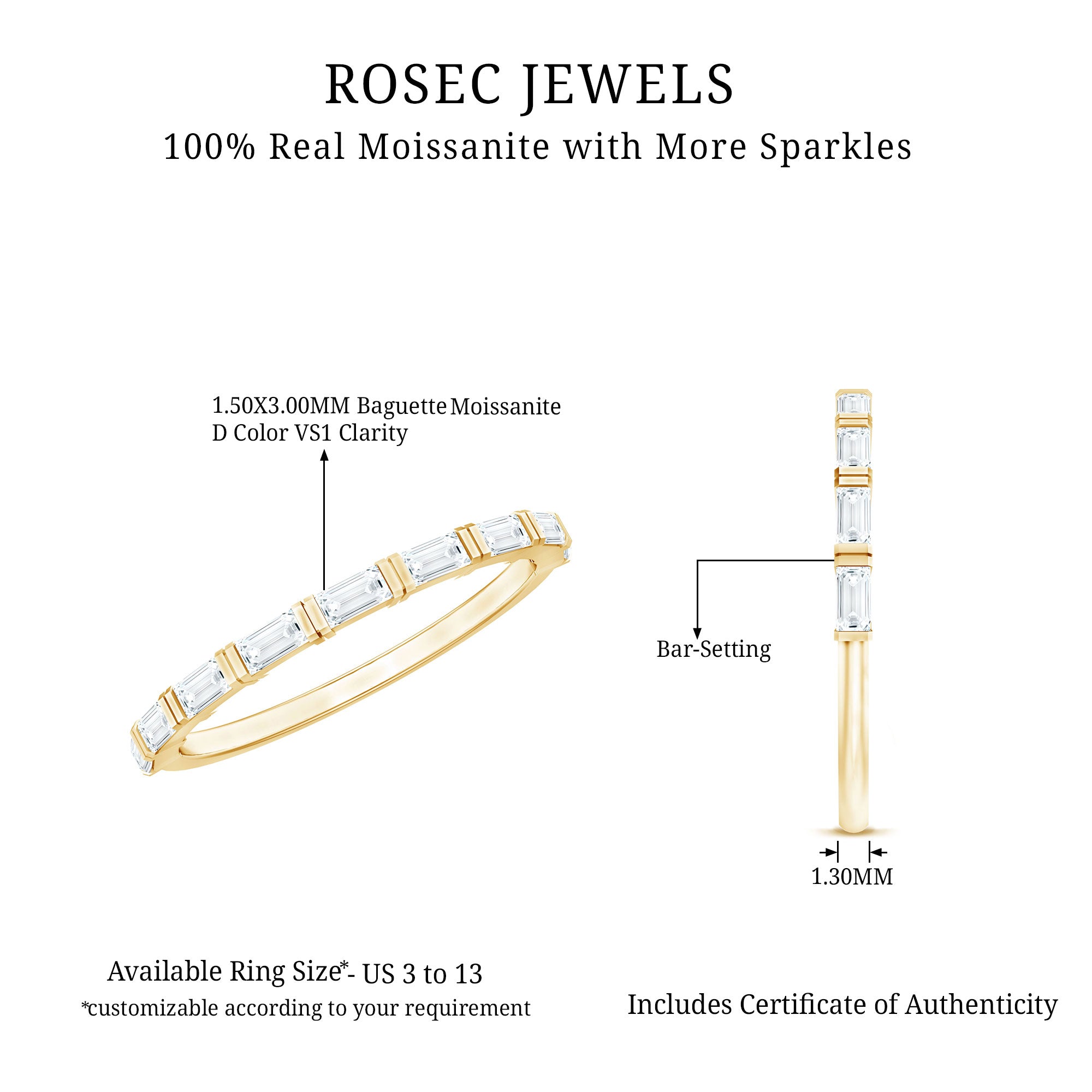 Bar Set Moissanite Eternity East West Ring D-VS1 - Rosec Jewels