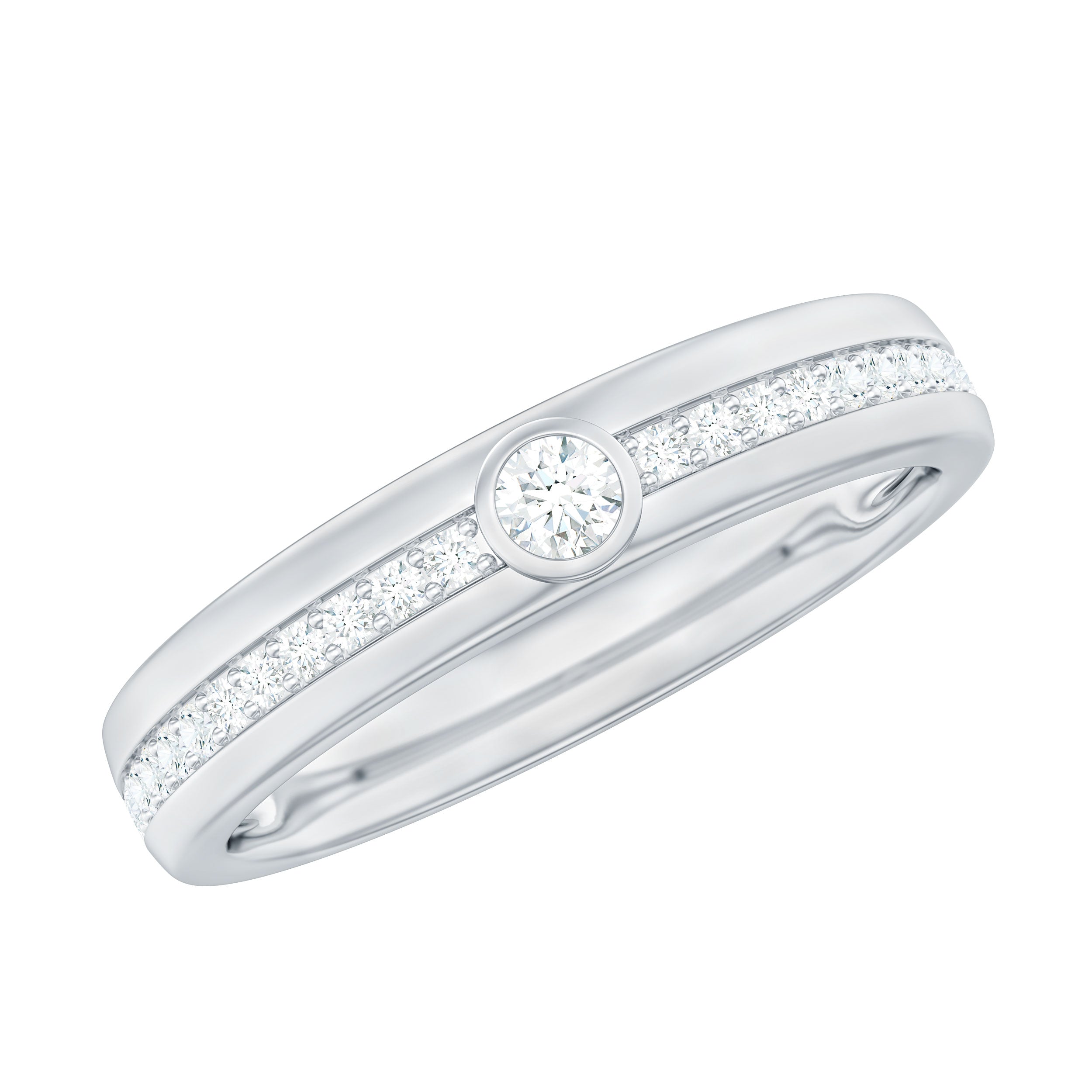 Bezel Set Moissanite Unisex Wedding Band Ring