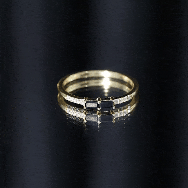 Natural Black Onyx and Diamond Stackable Ring AAA - Rosec Jewels